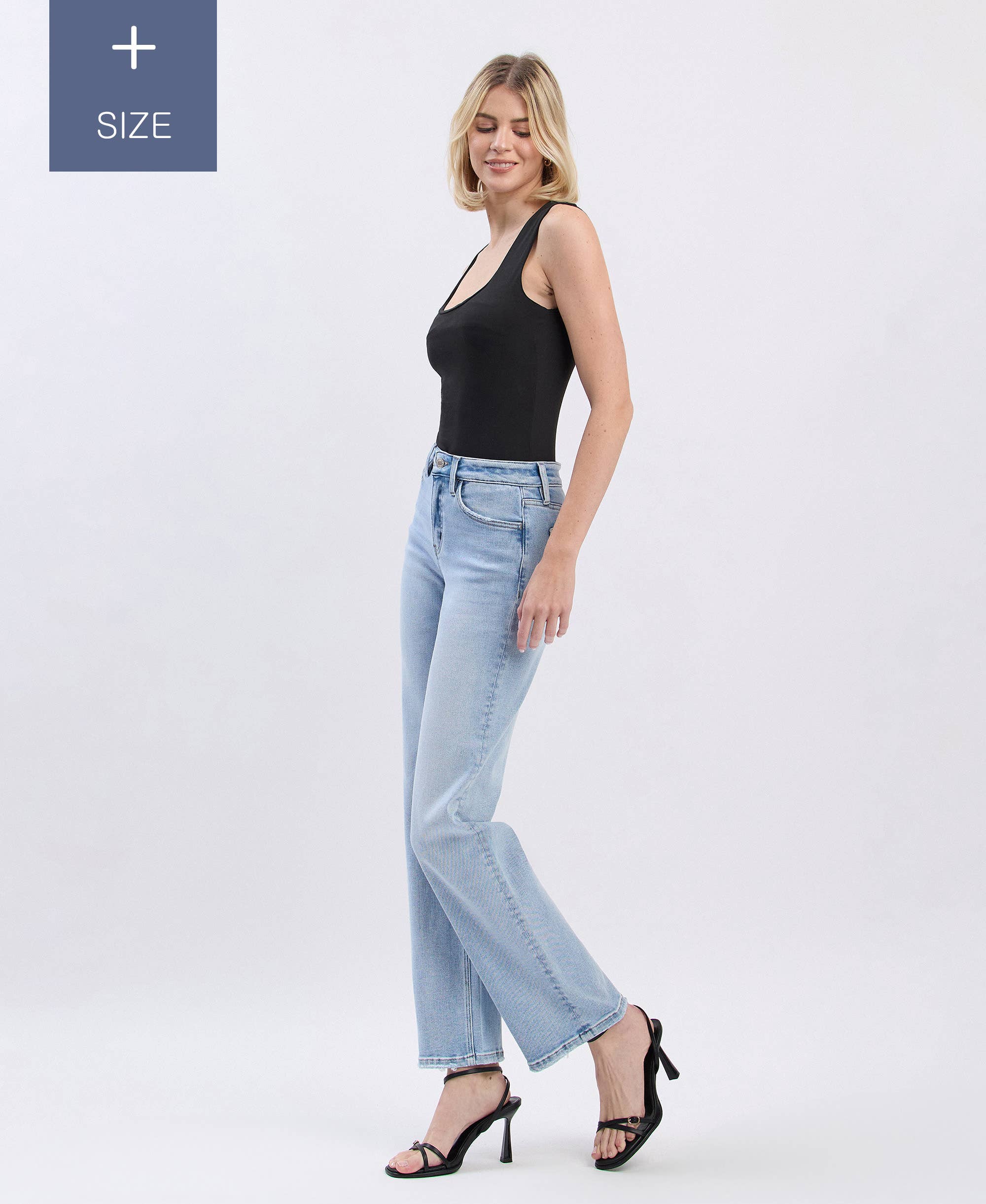 High Rise Stretch Light Wash Slim Wide Legs Jeans (Plus)