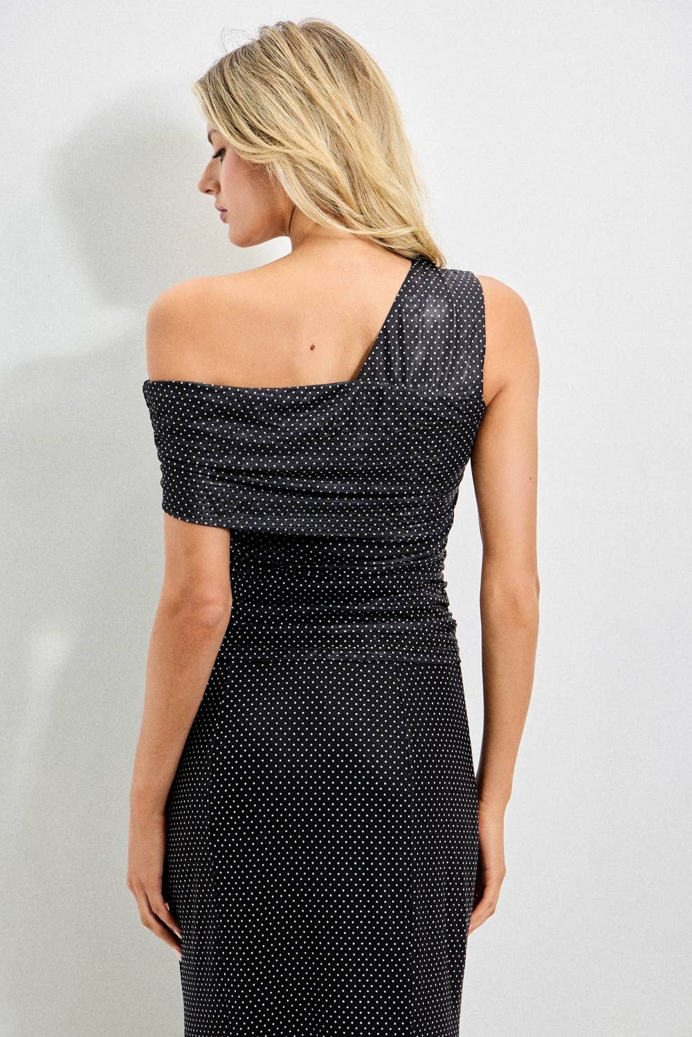 Polka Dot Ruched One-Shoulder Top