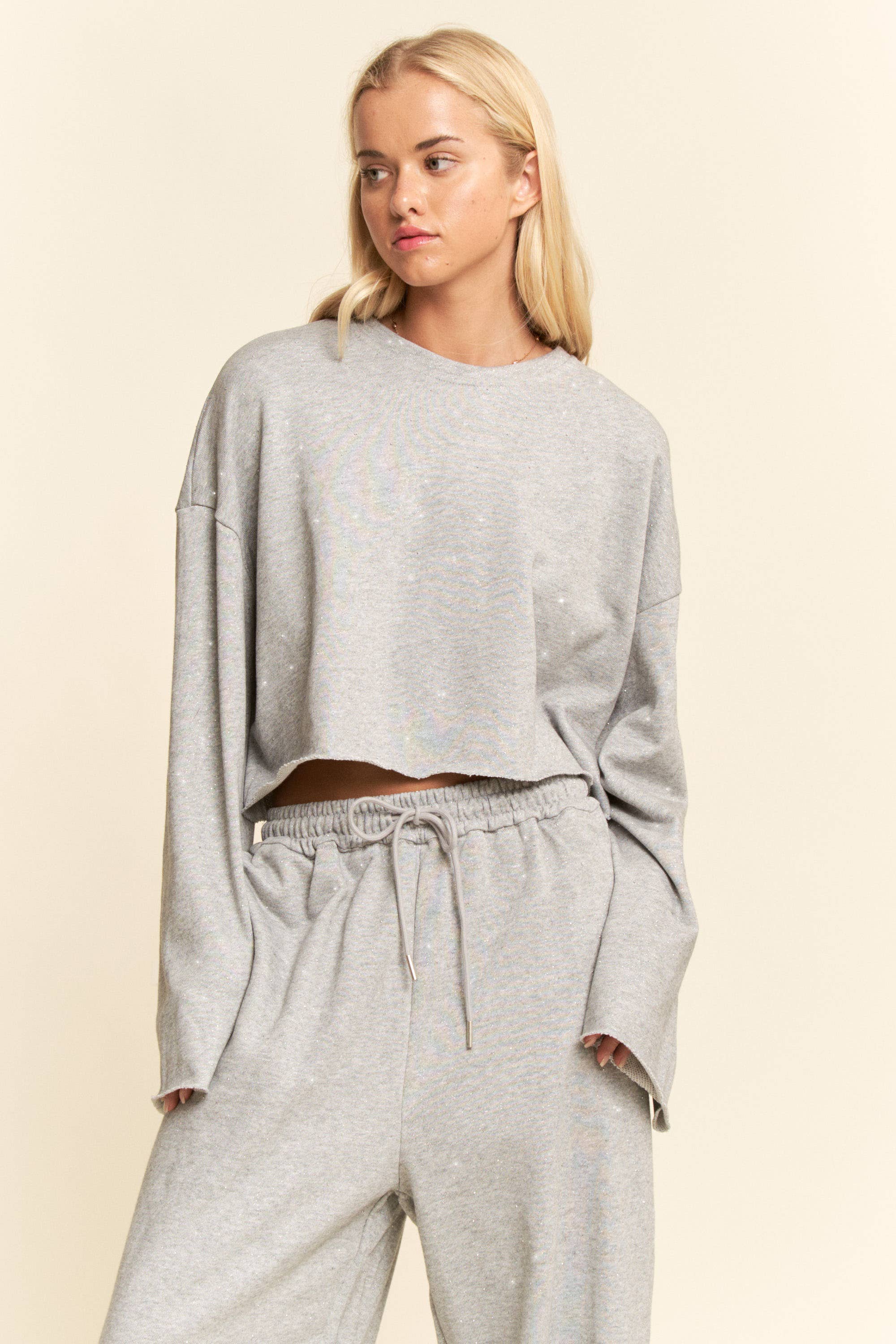 Rhinestone Speckled Crop Sweartshirt