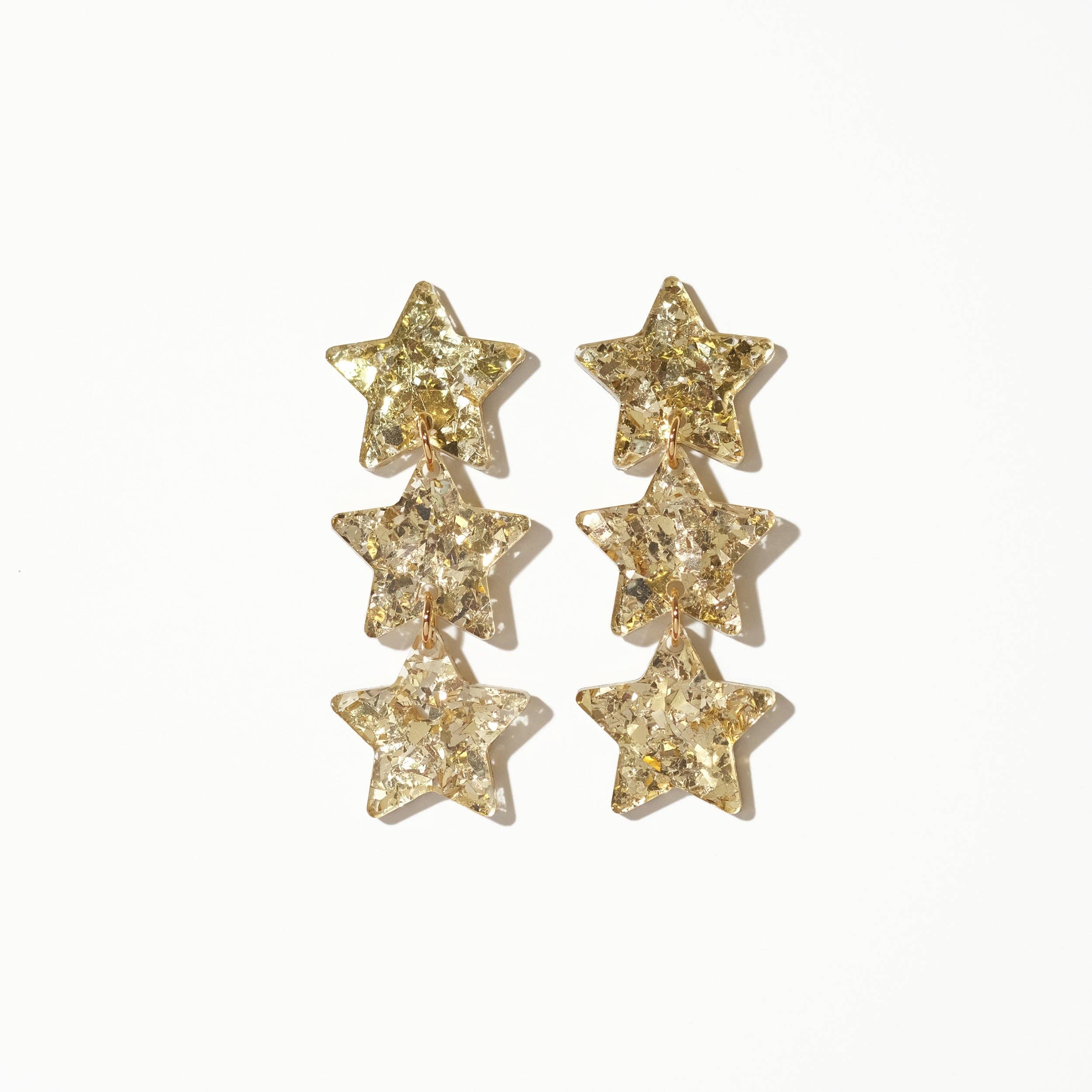Star Chain Dangle Earrings - Champagne Gold Glitter