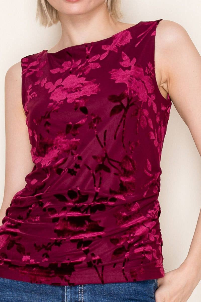 Wine Burnout Velvet Boat Neck Tank