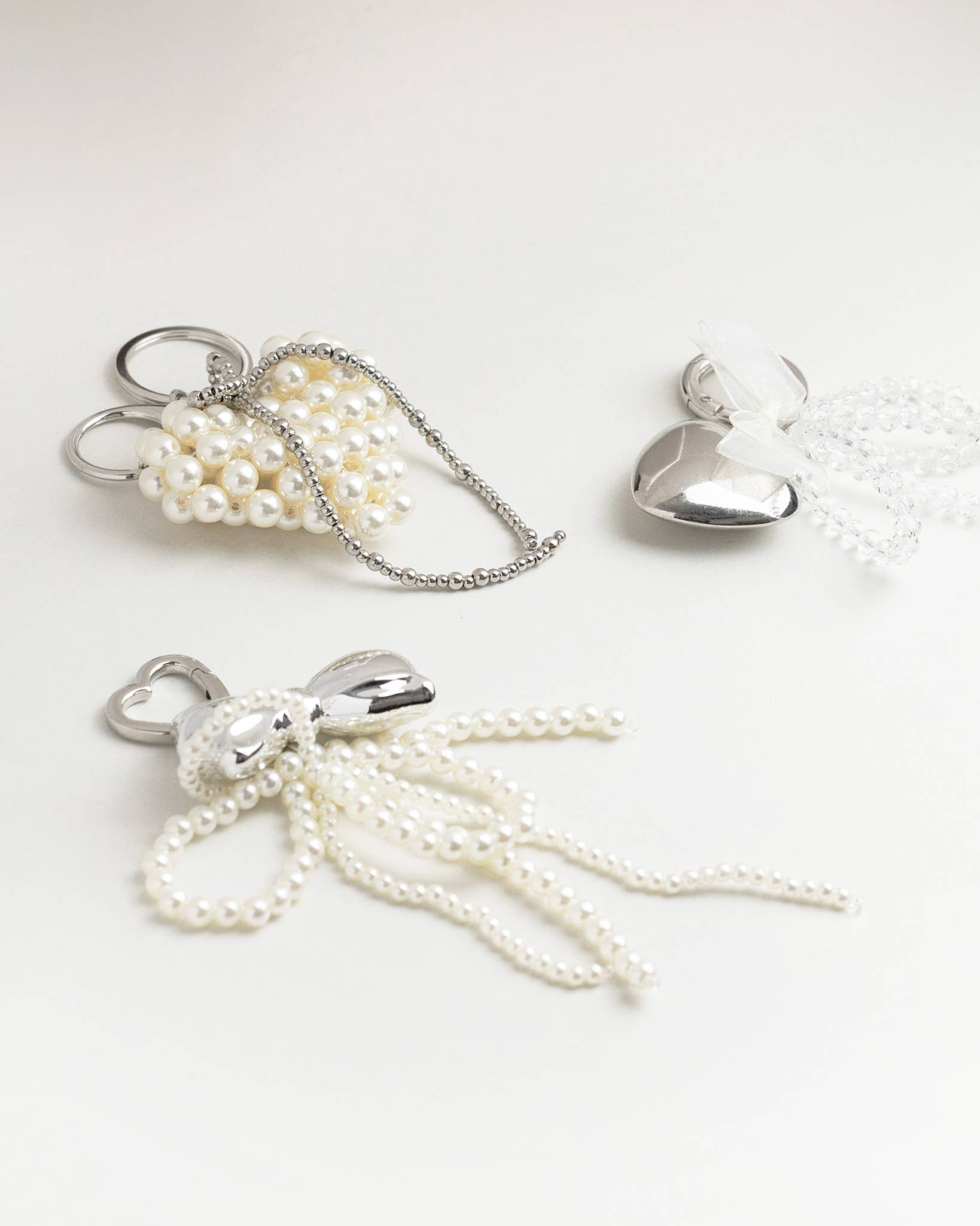 Chunky Pearl Double Bow Bag Charm Keychain