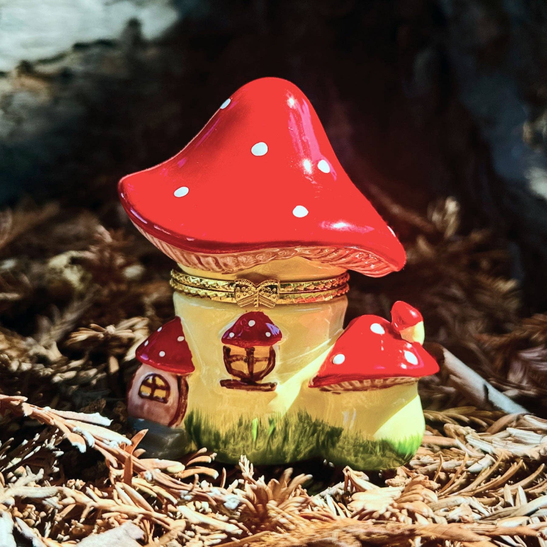 Mushroom House Hand Painted Trinket Box