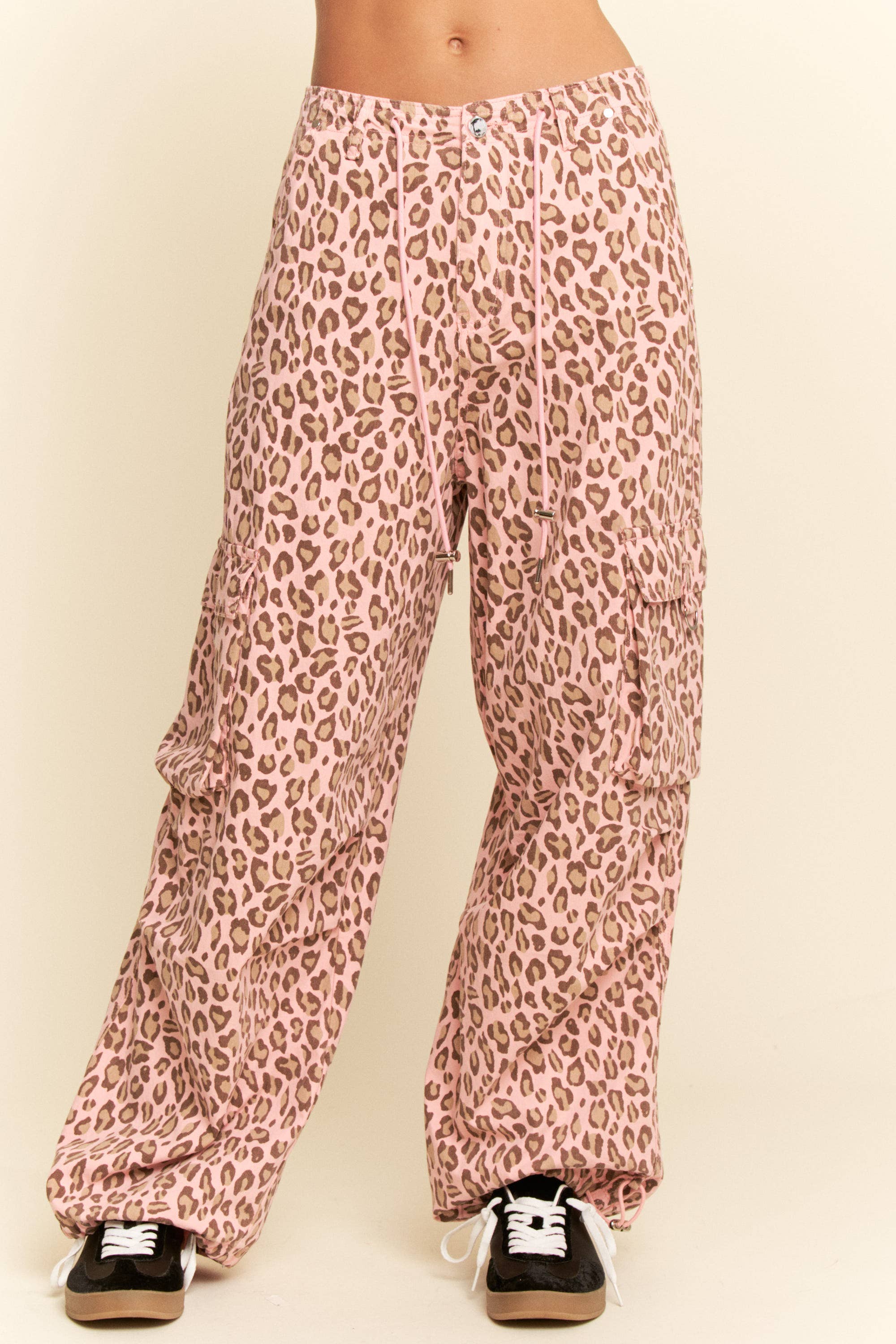 Washed Leopard Elastic Waist Jeans