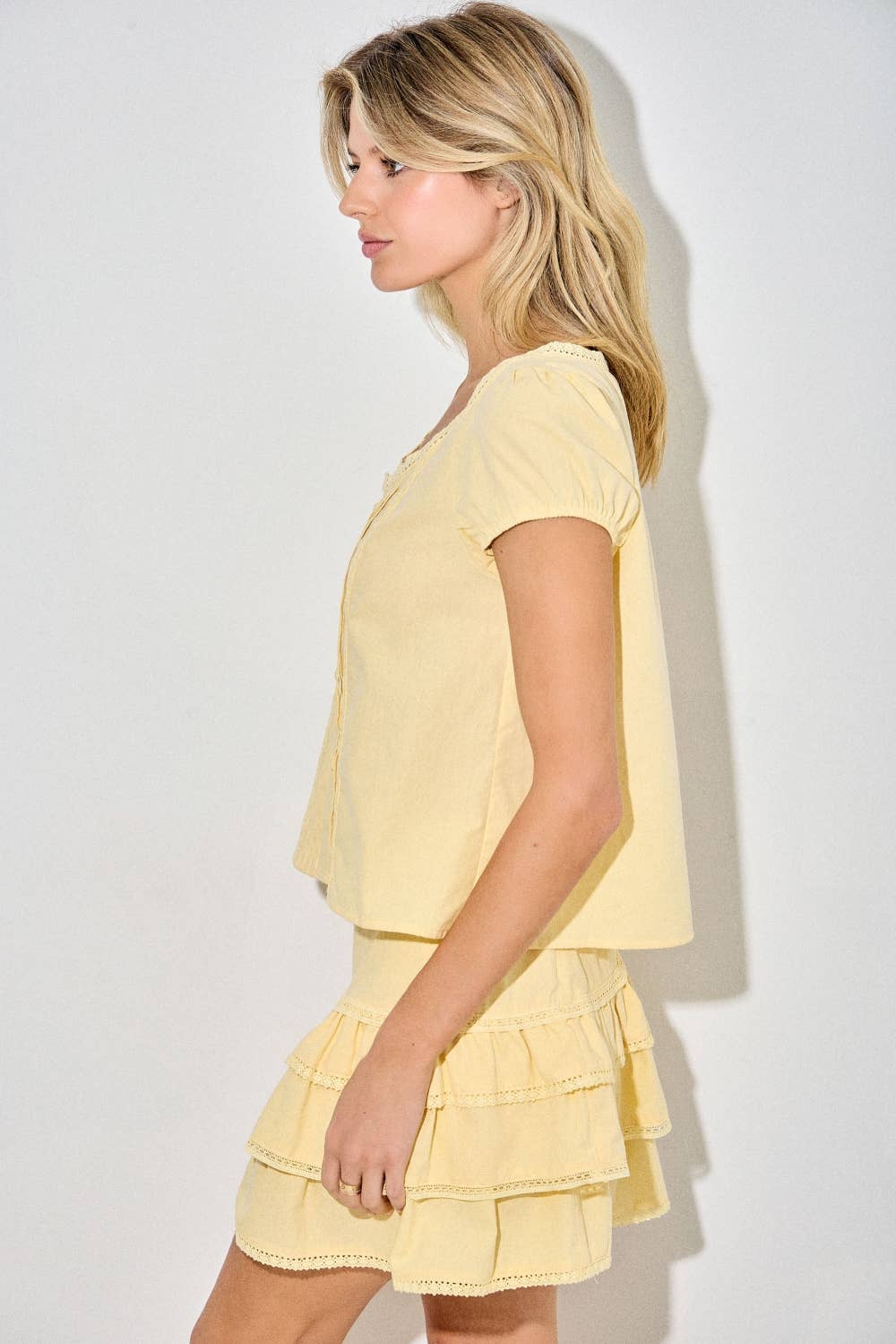 Pintuck Pleated Button-Front Shell Top