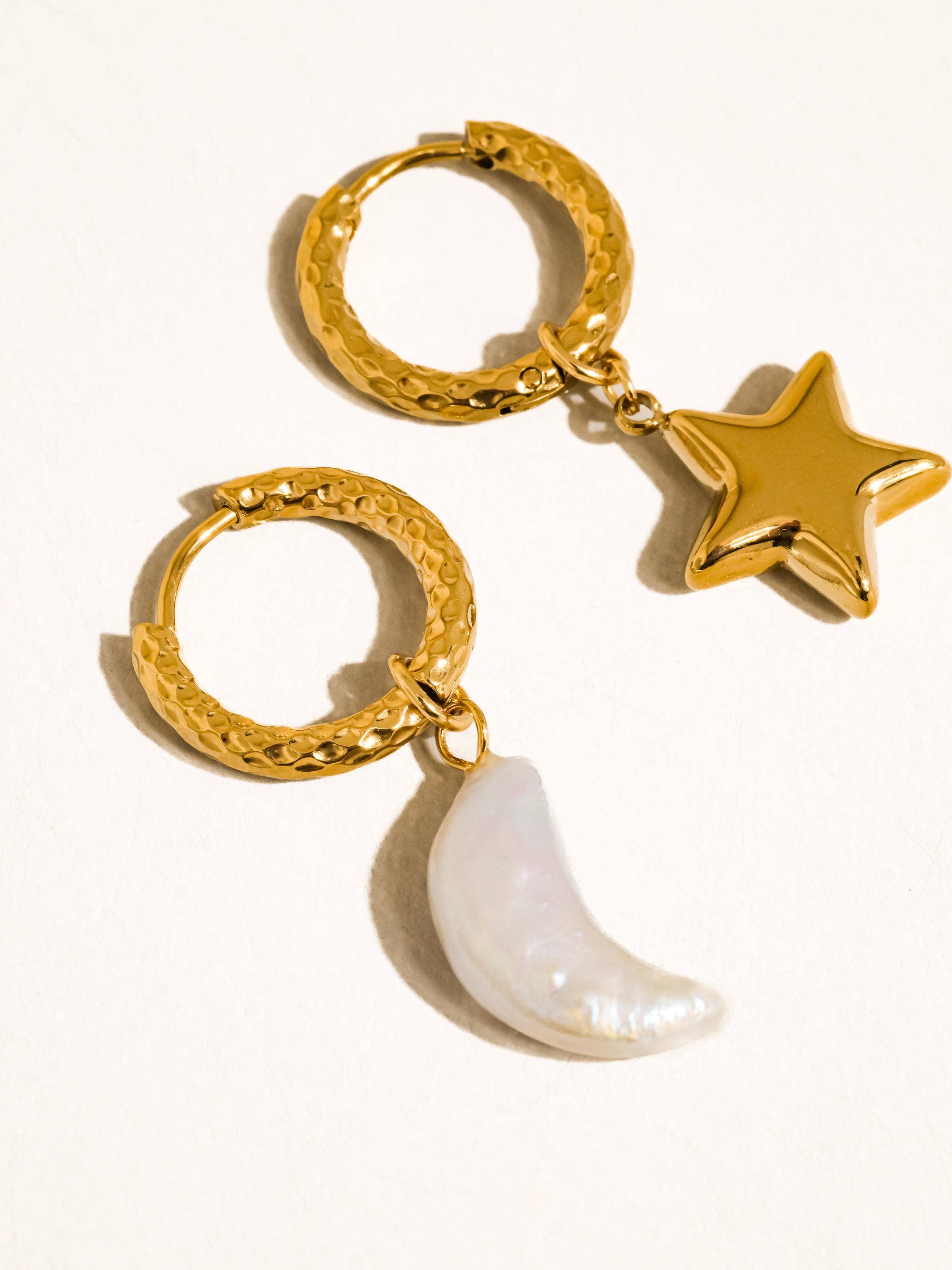 Tillyn 18K Gold Non-Tarnish Mismatch Moon and Star Earring