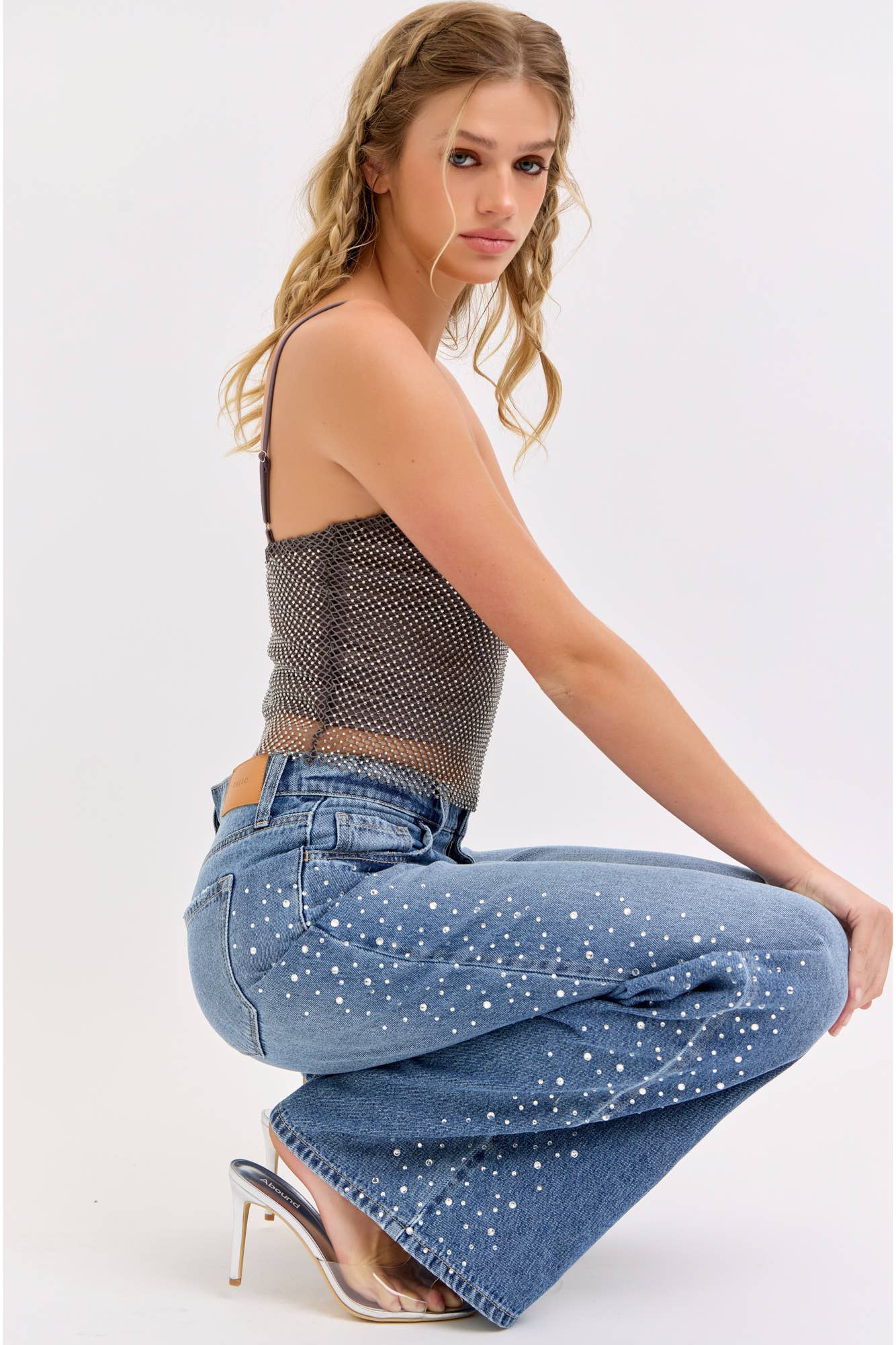 High Rise Wide Leg with Rhinestone Sides
