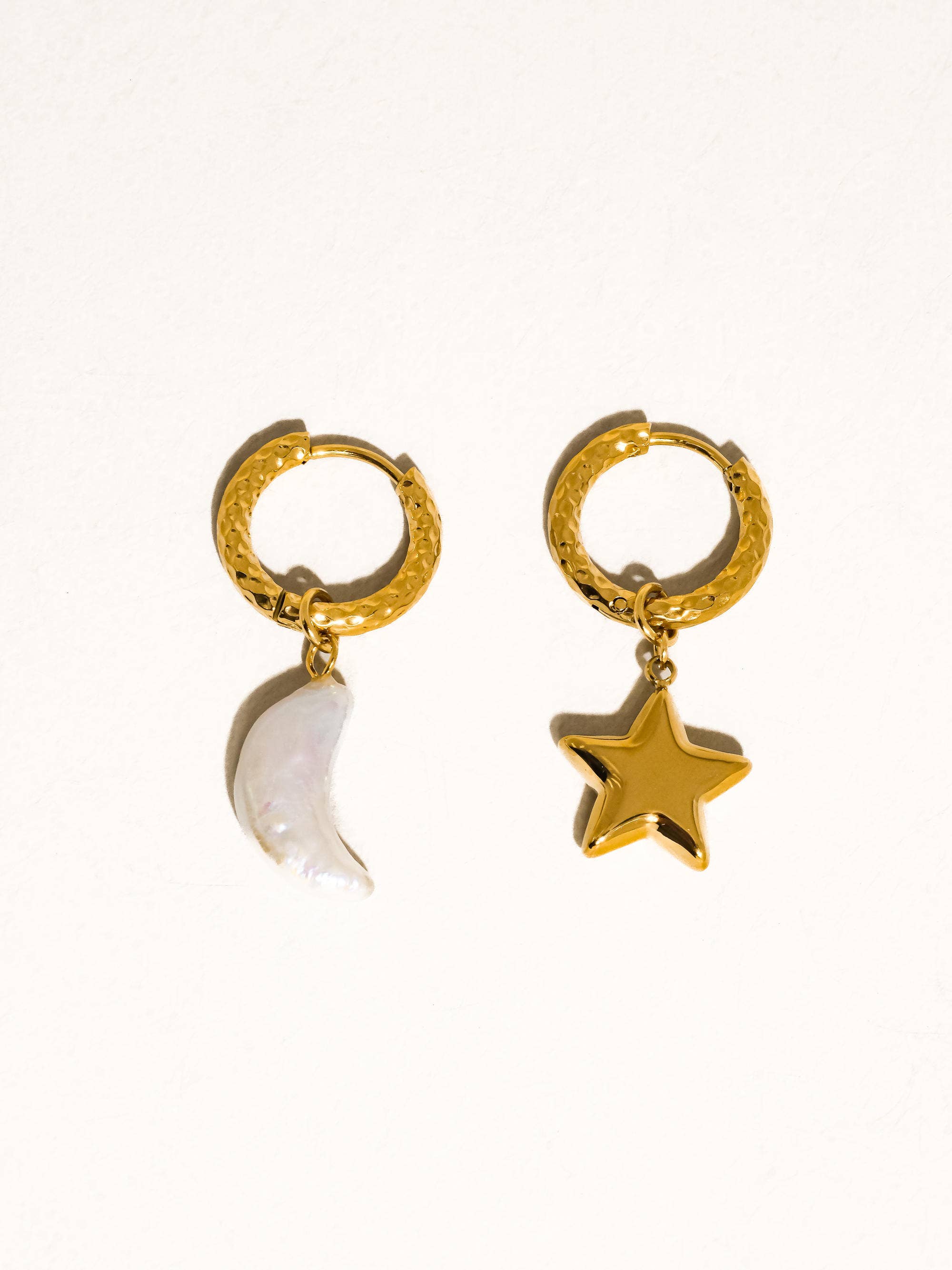 Tillyn 18K Gold Non-Tarnish Mismatch Moon and Star Earring
