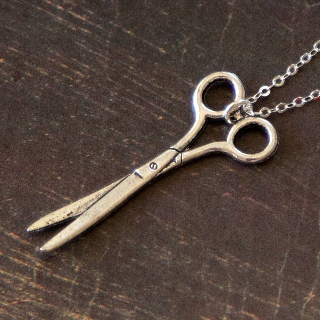 Vintage Silver Scissors Charm Necklace