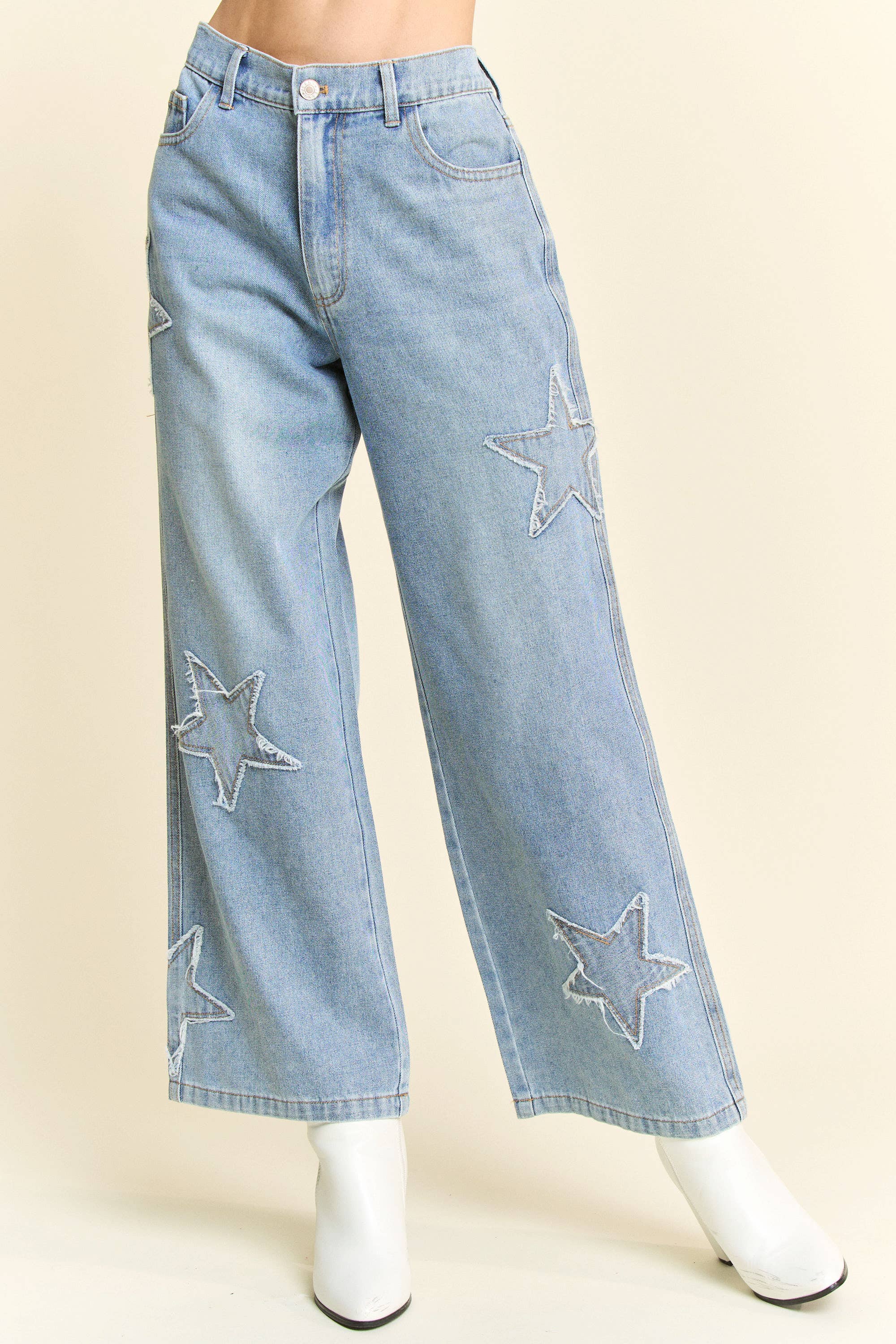 Star Patch Wide Leg Jeans