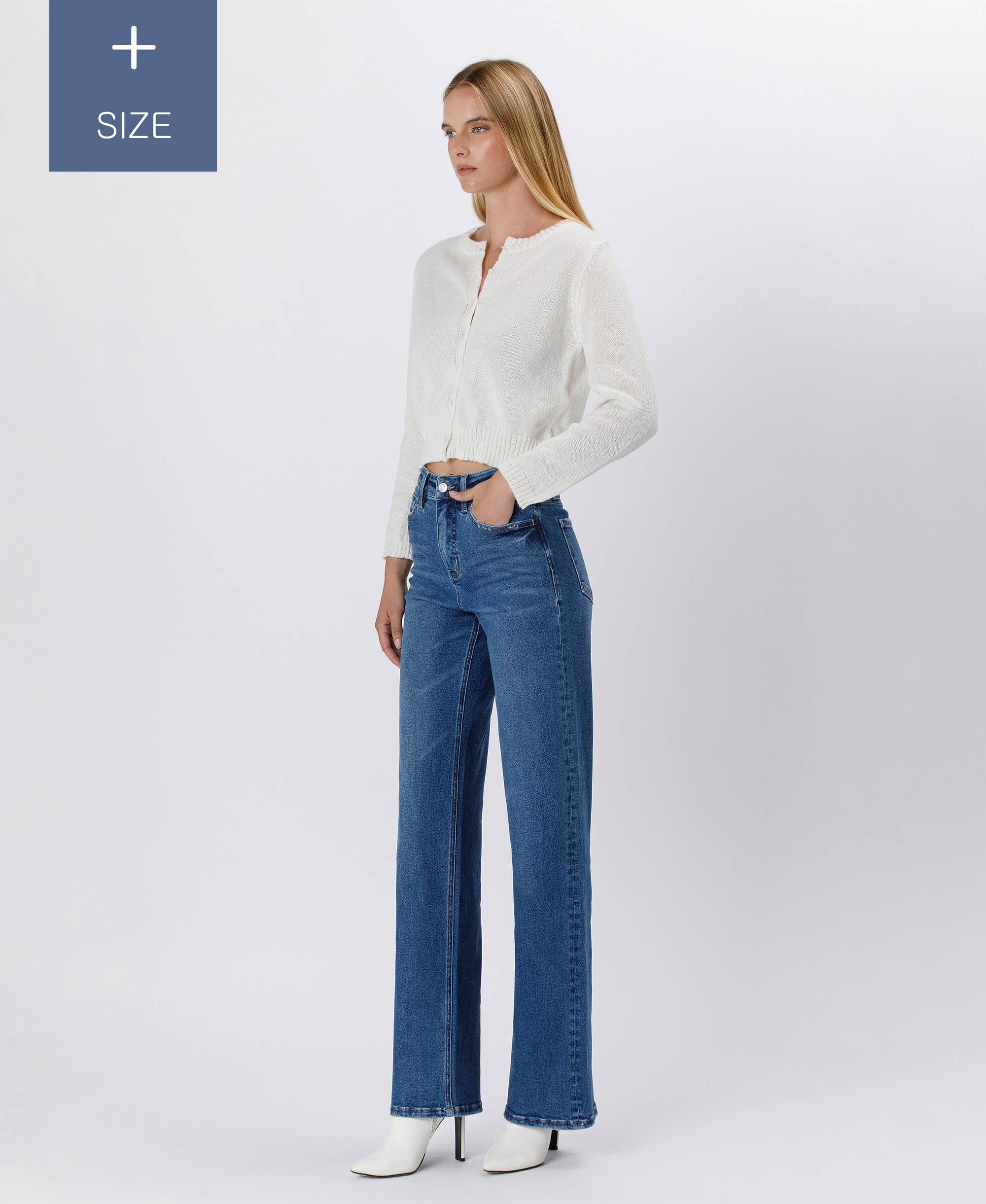 Super High Rise Stretch 90's Wide Leg Jeans (Plus)