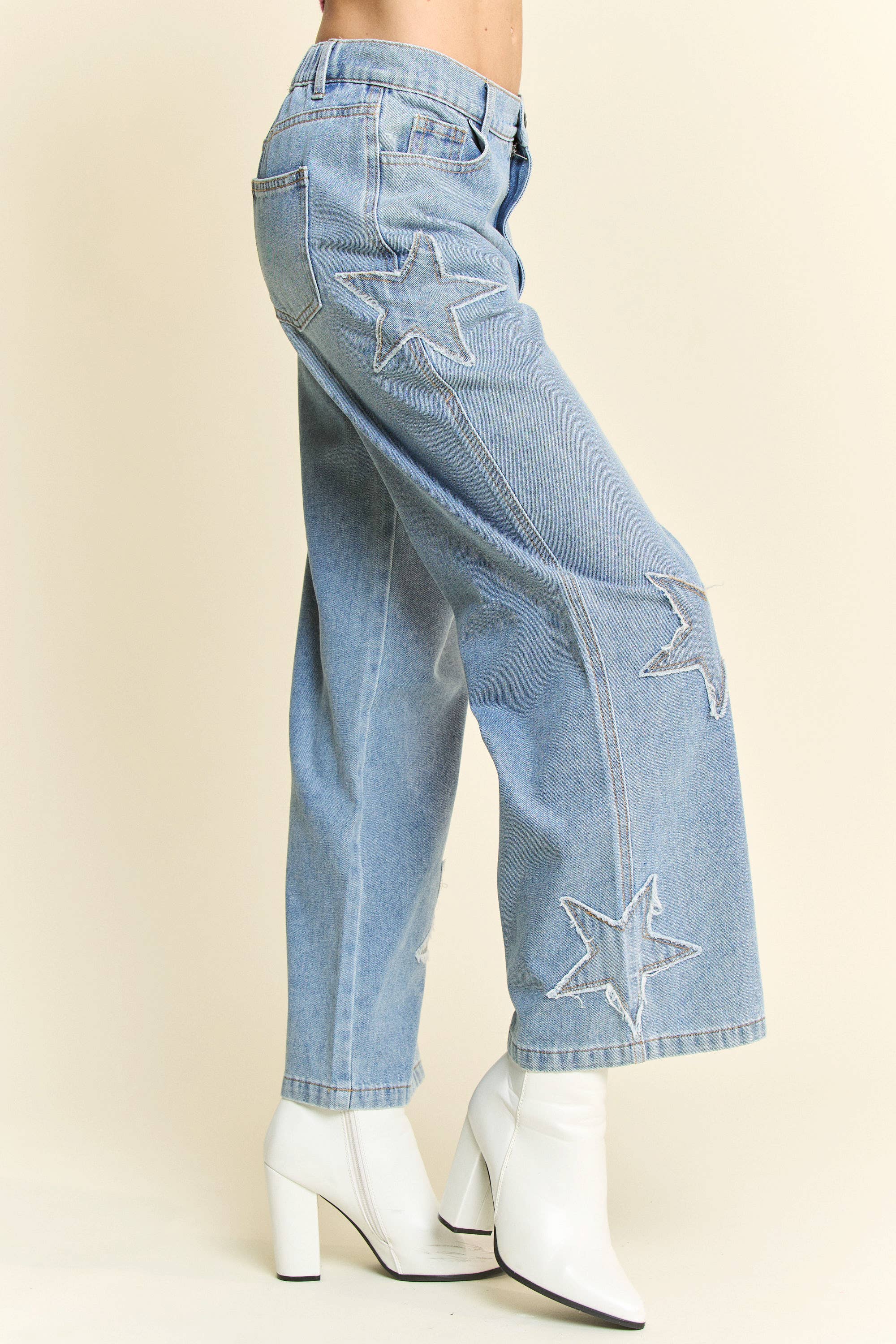 Star Patch Wide Leg Jeans