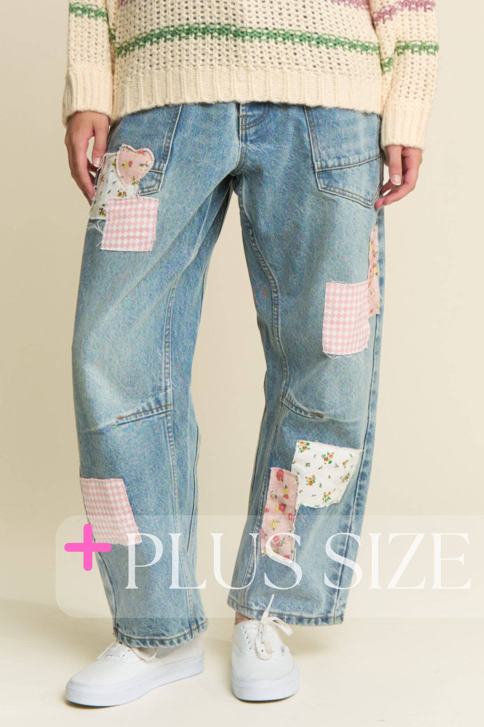 Light Wash Spring Patchwork Jeans (Plus)