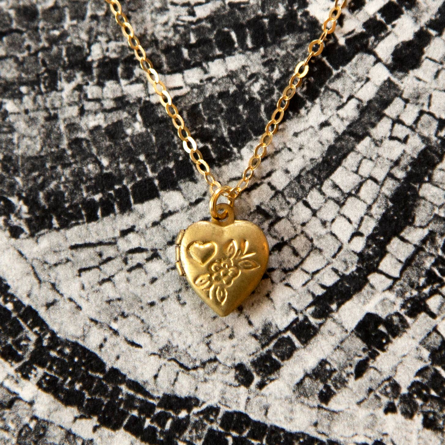 Vintage Tiny Brass Heart Locket Necklace