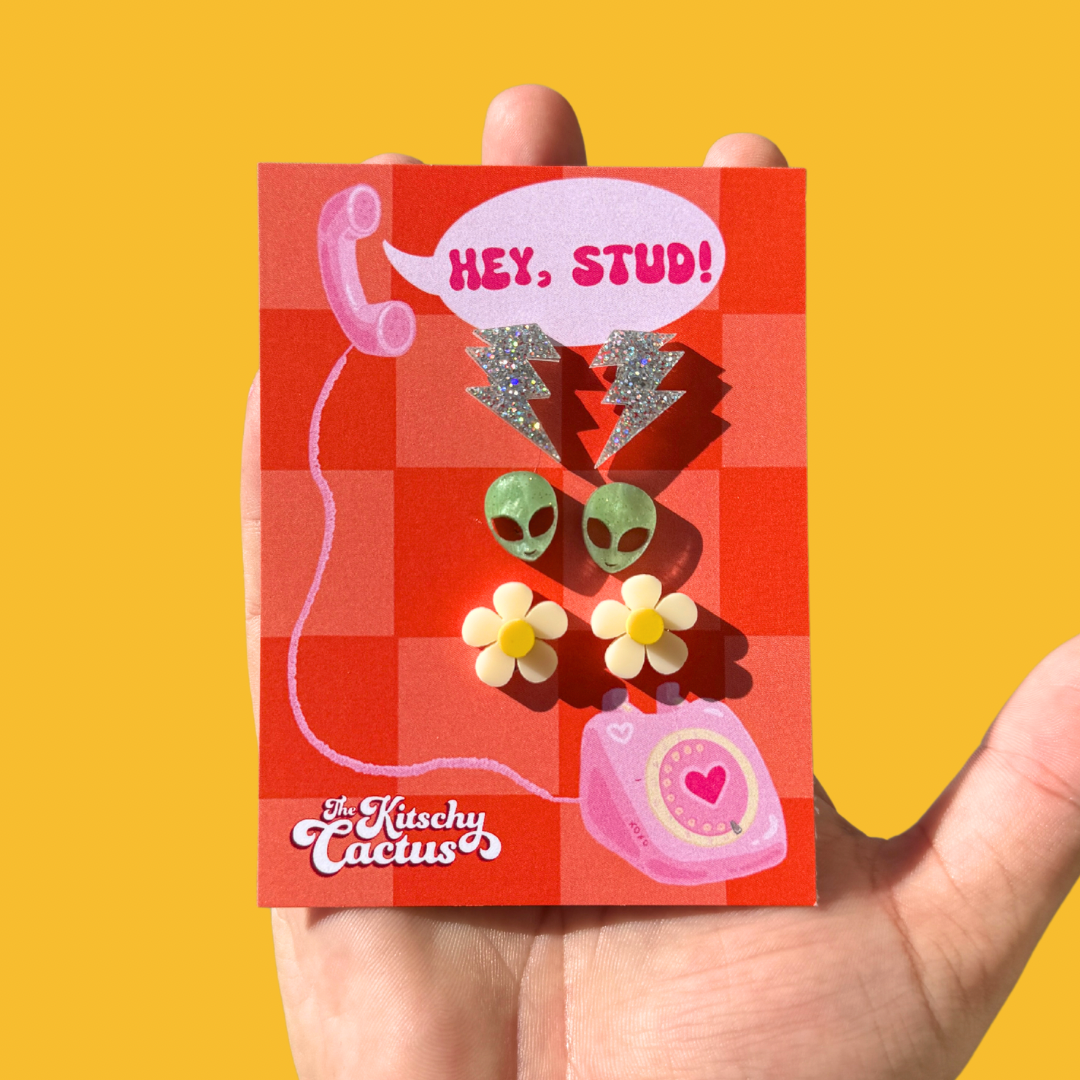 Hey Stud #3- Cute Acrylic Stud Earrings