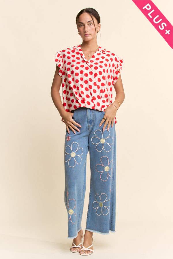 Flower Embroidered Jeans (Plus)