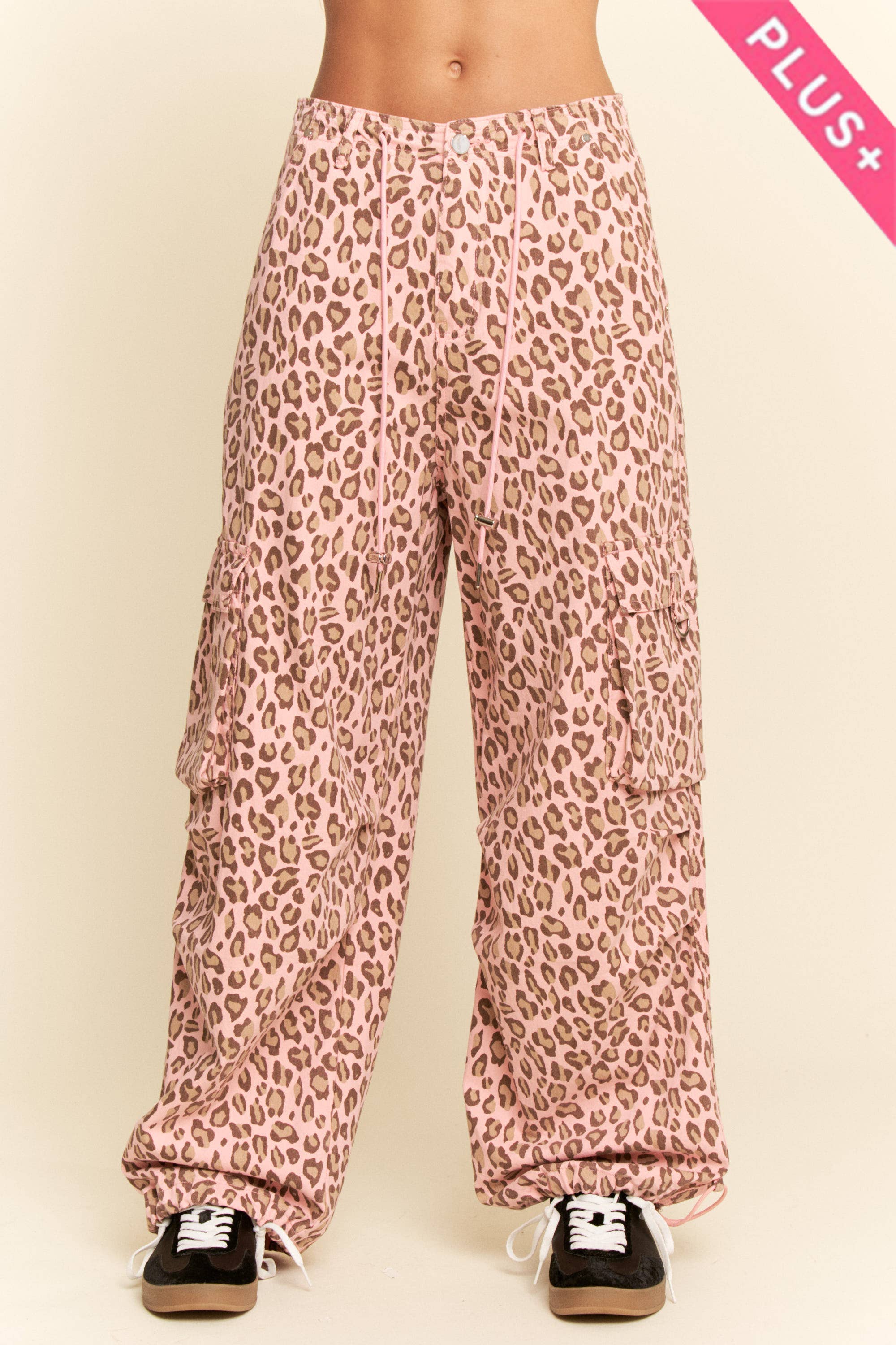 Washed Leopard Elastic Waist Jeans (Plus)