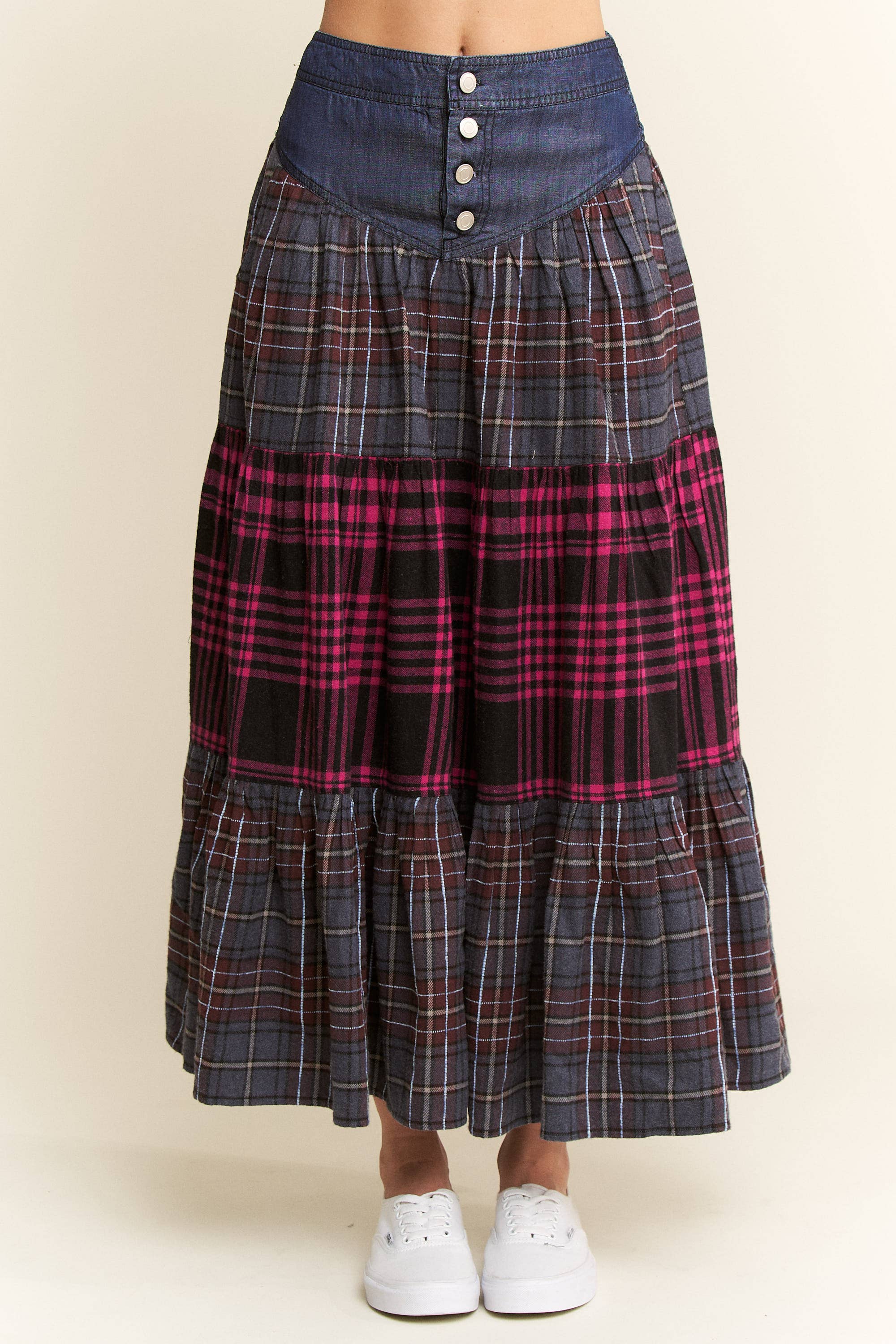PLAID TIERED SKIRT