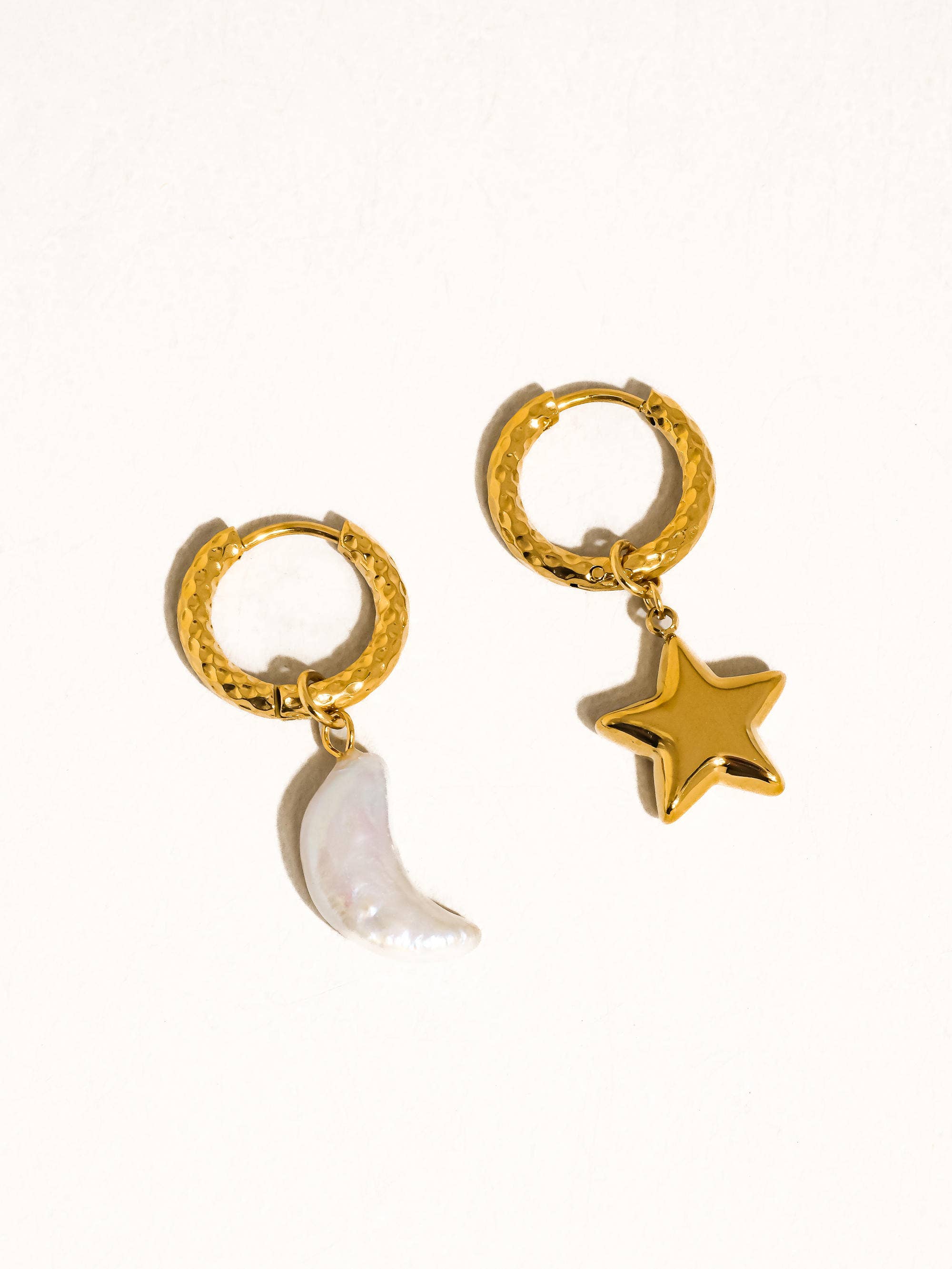 Tillyn 18K Gold Non-Tarnish Mismatch Moon and Star Earring