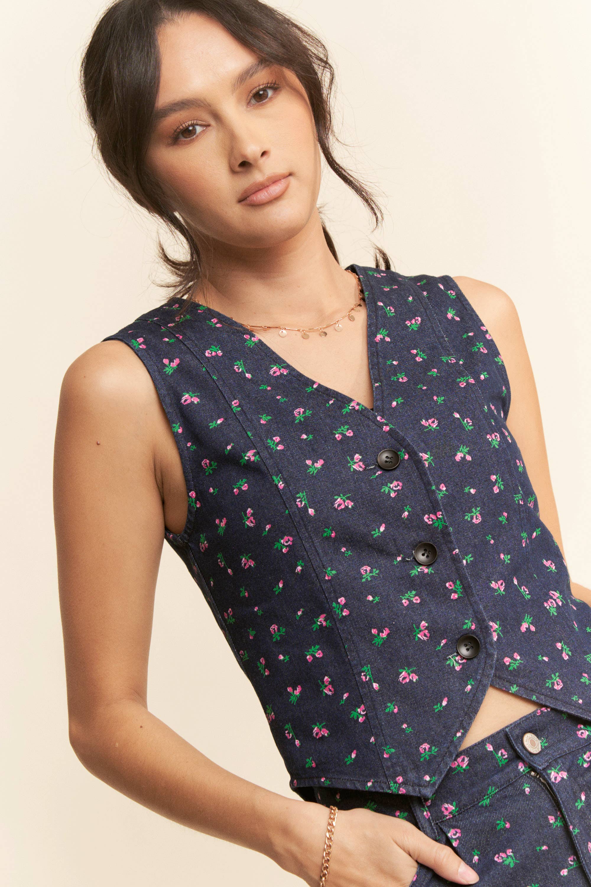Ditsy Floral Cotton Twill Vest