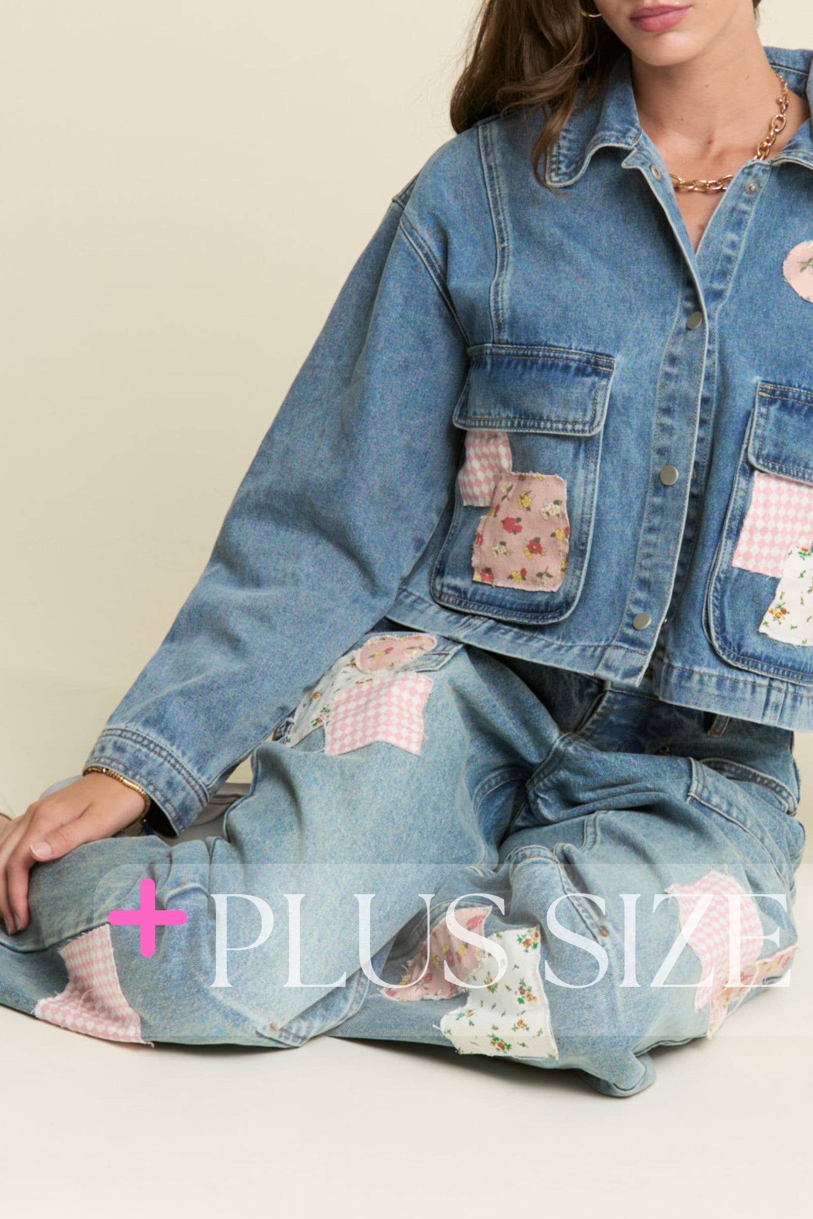 Light Wash Spring Patchwork Jeans (Plus)