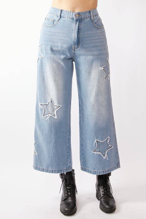 Star Patch Wide Leg Jeans (Plus)