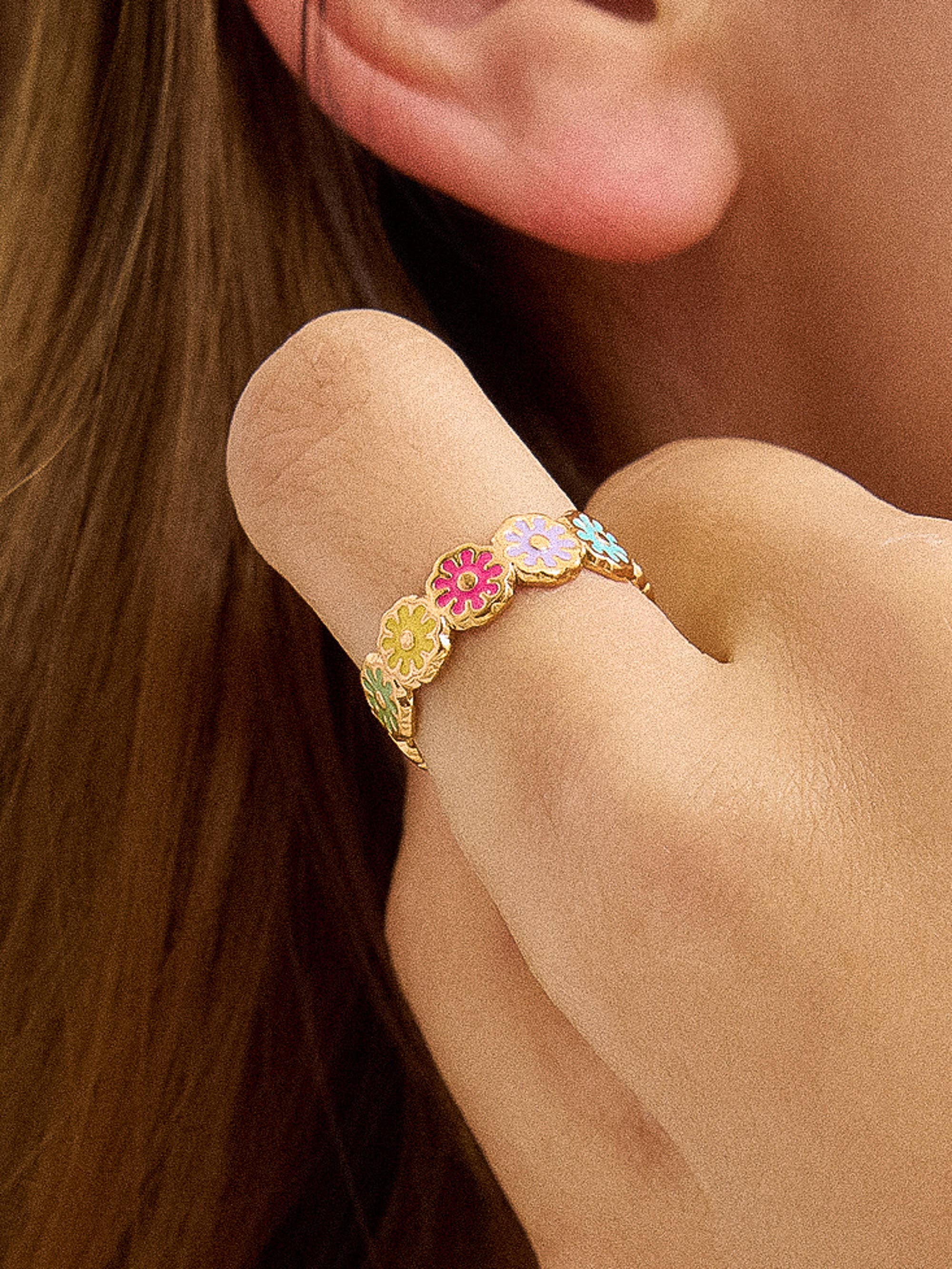 Marbella 18K Gold Non-Tarnish Floral Patterned Ring