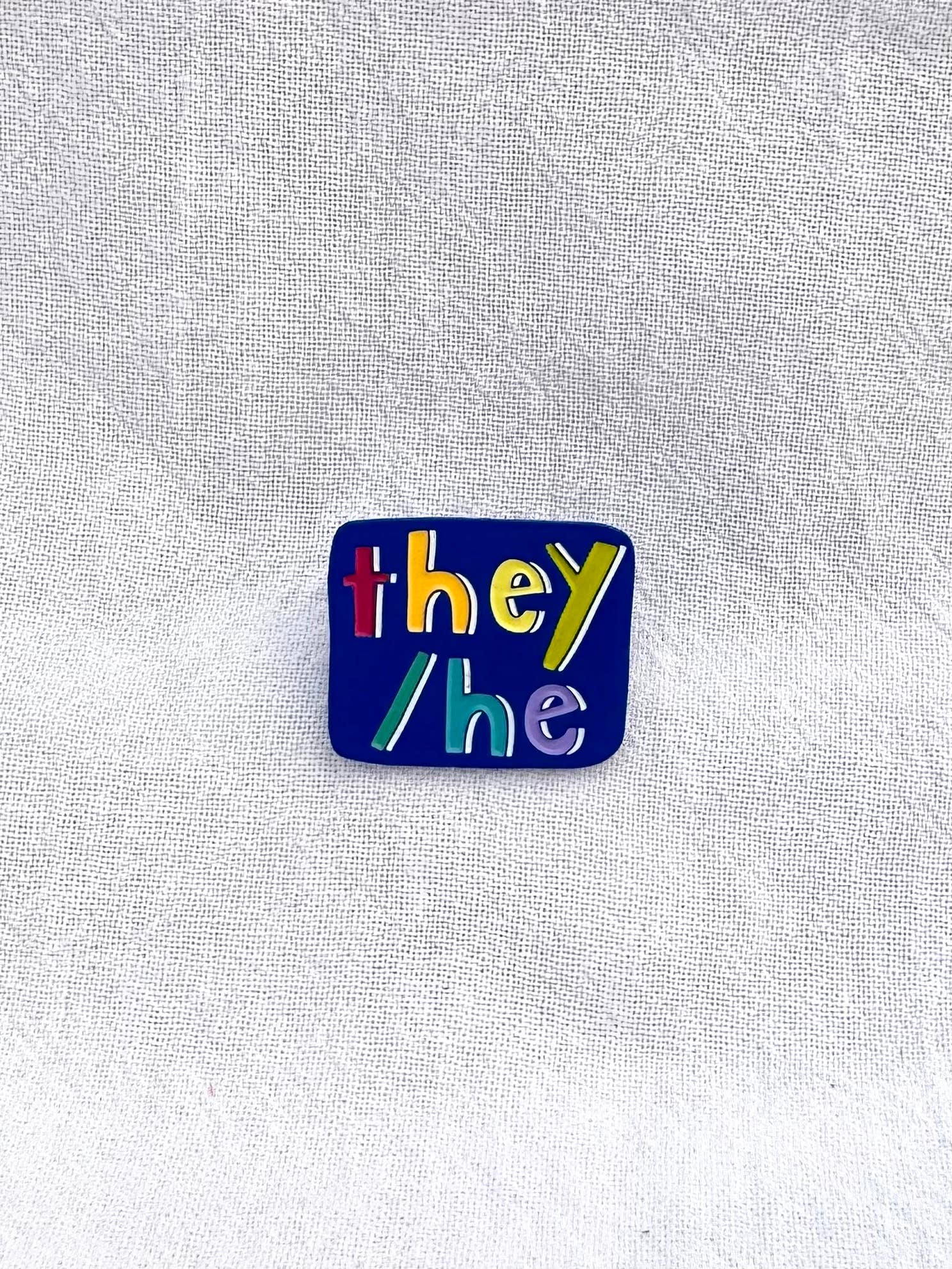 Blue & Rainbow 1-inch pronoun pins!