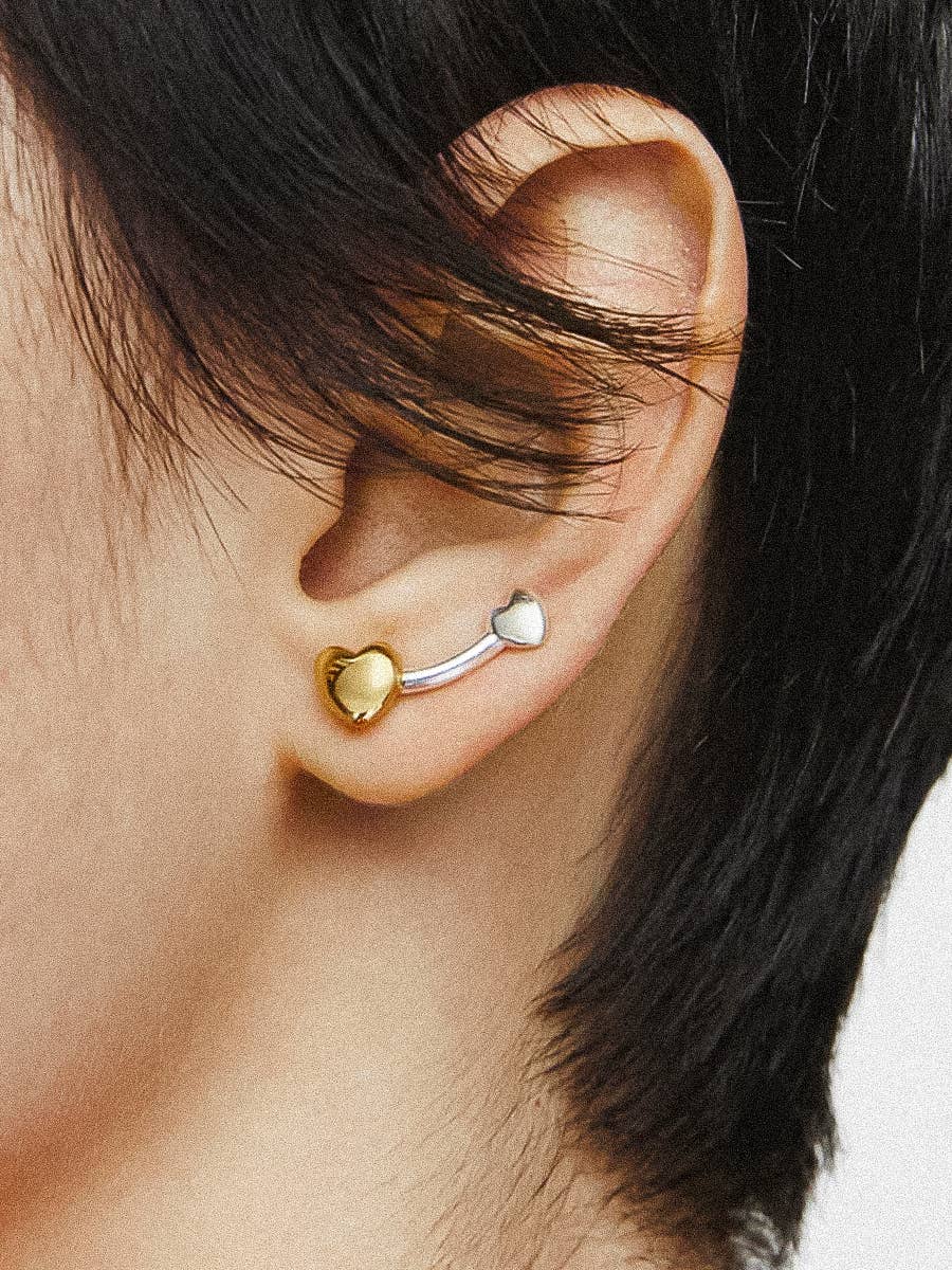 Corinne 18K Gold Non-Tarnish Two Tone Heart Stud