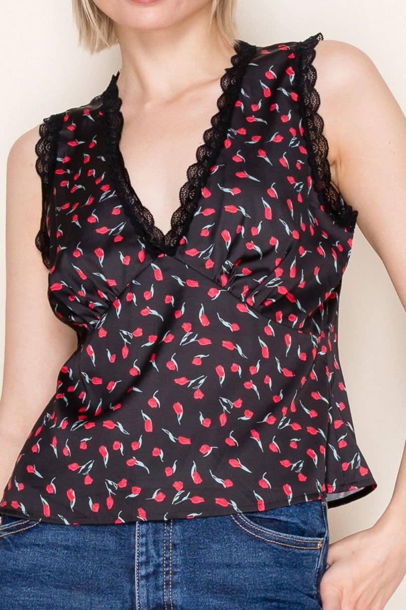 Satin Floral Print Tank