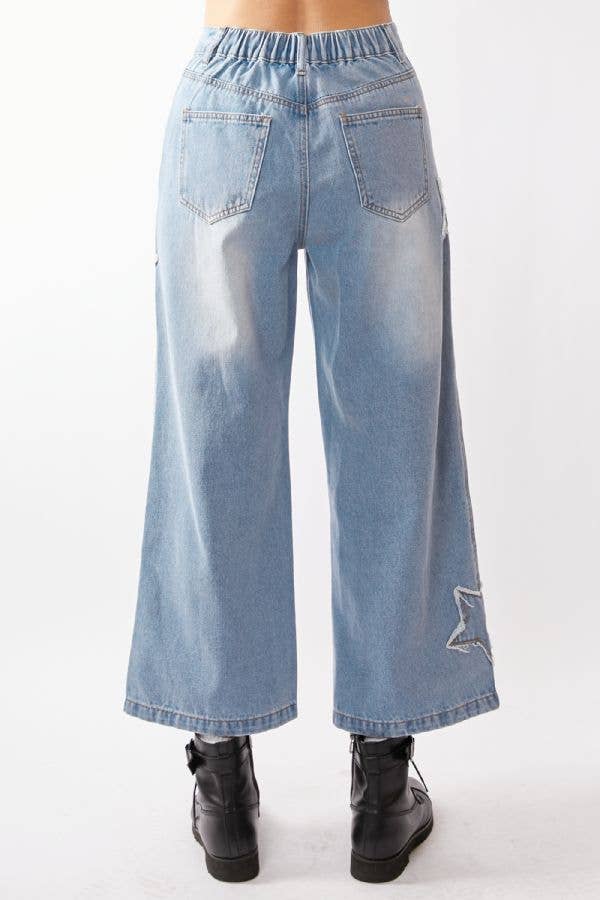 Star Patch Wide Leg Jeans (Plus)