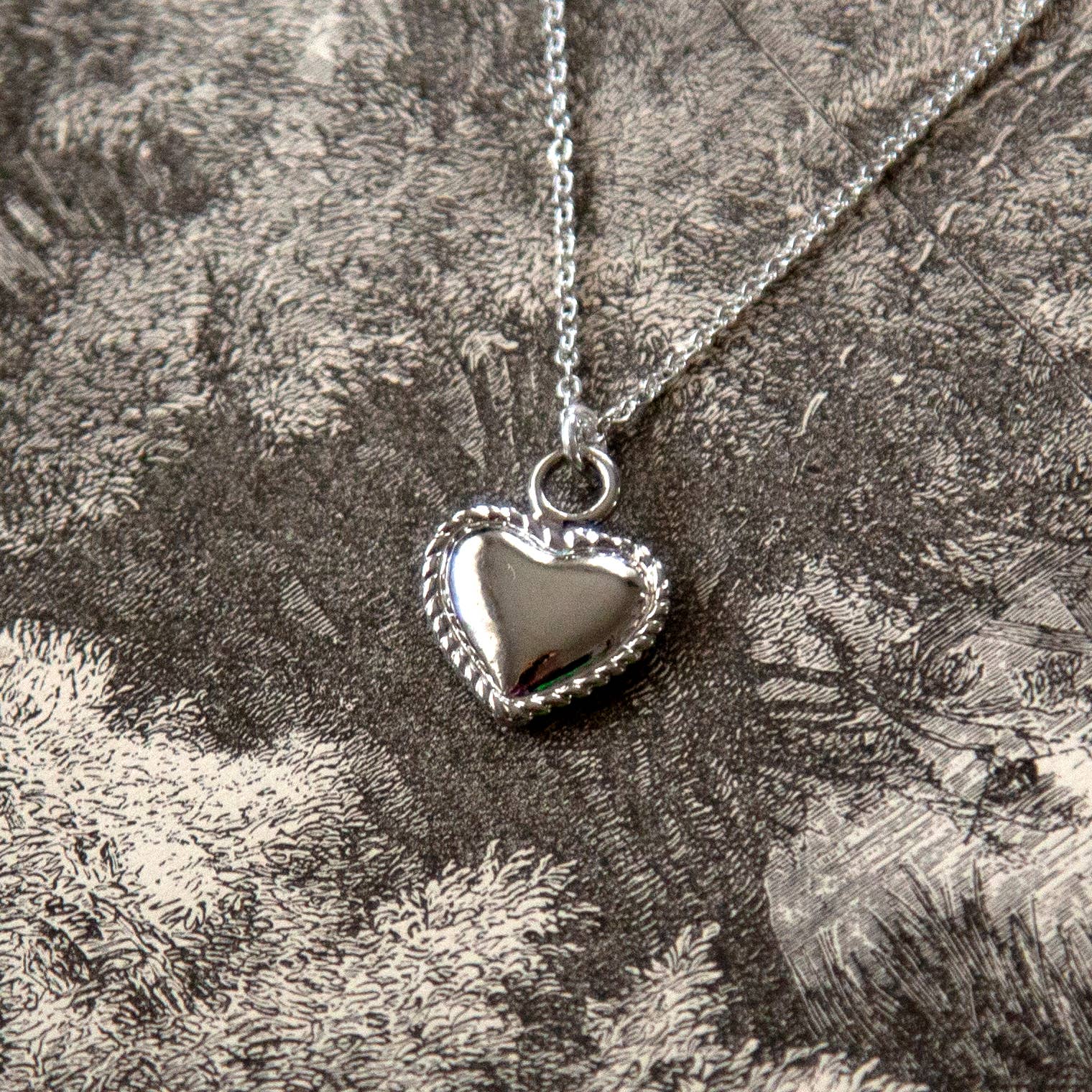 Vintage Heavy Silver Heart Charm Necklace
