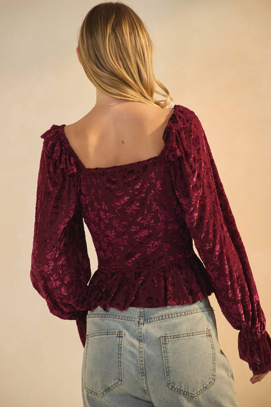 Plus Burn Out Velvet Floral Blouse