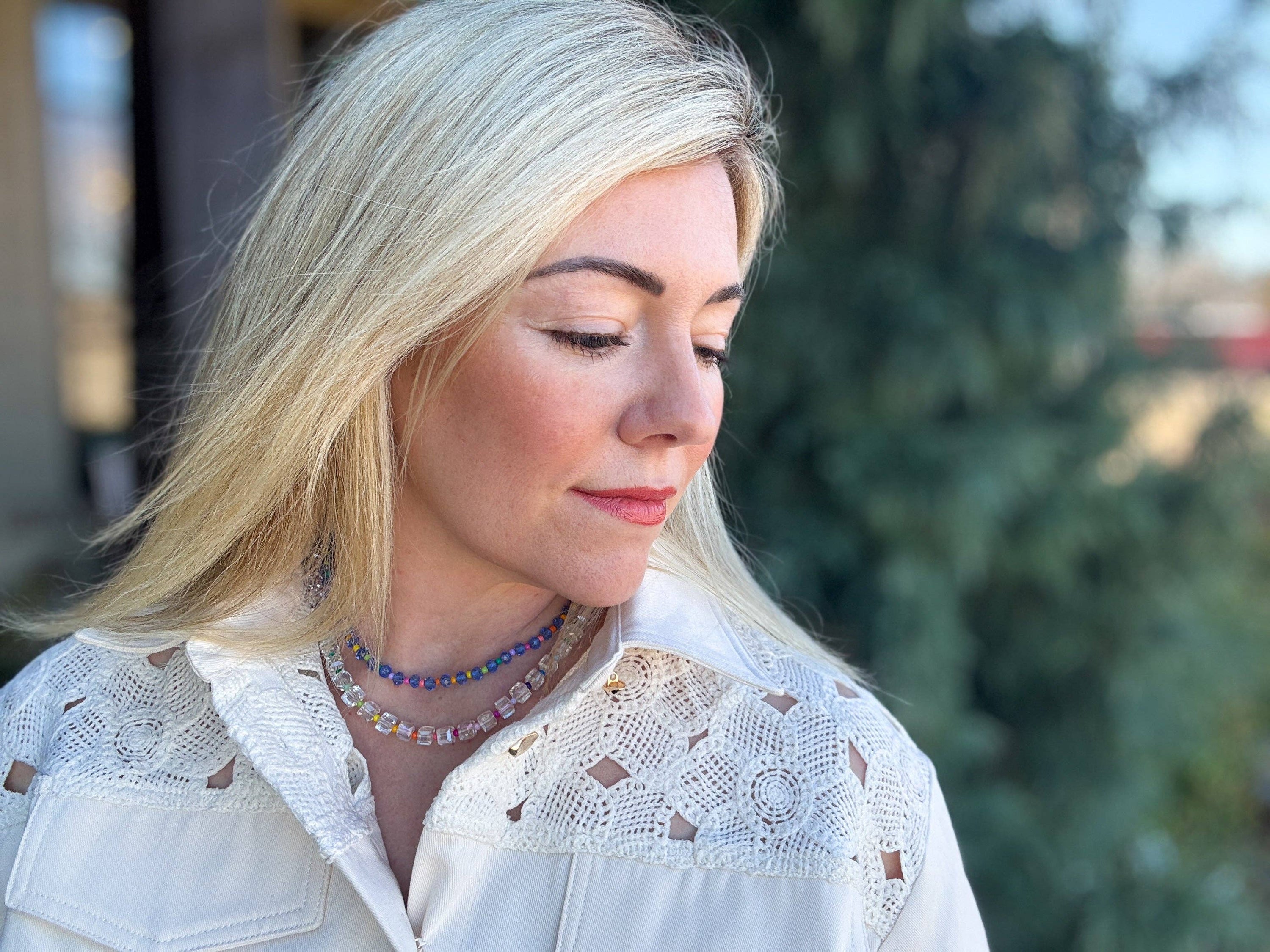 Beaded Necklace - Clear + Multi-Colored - Jenn