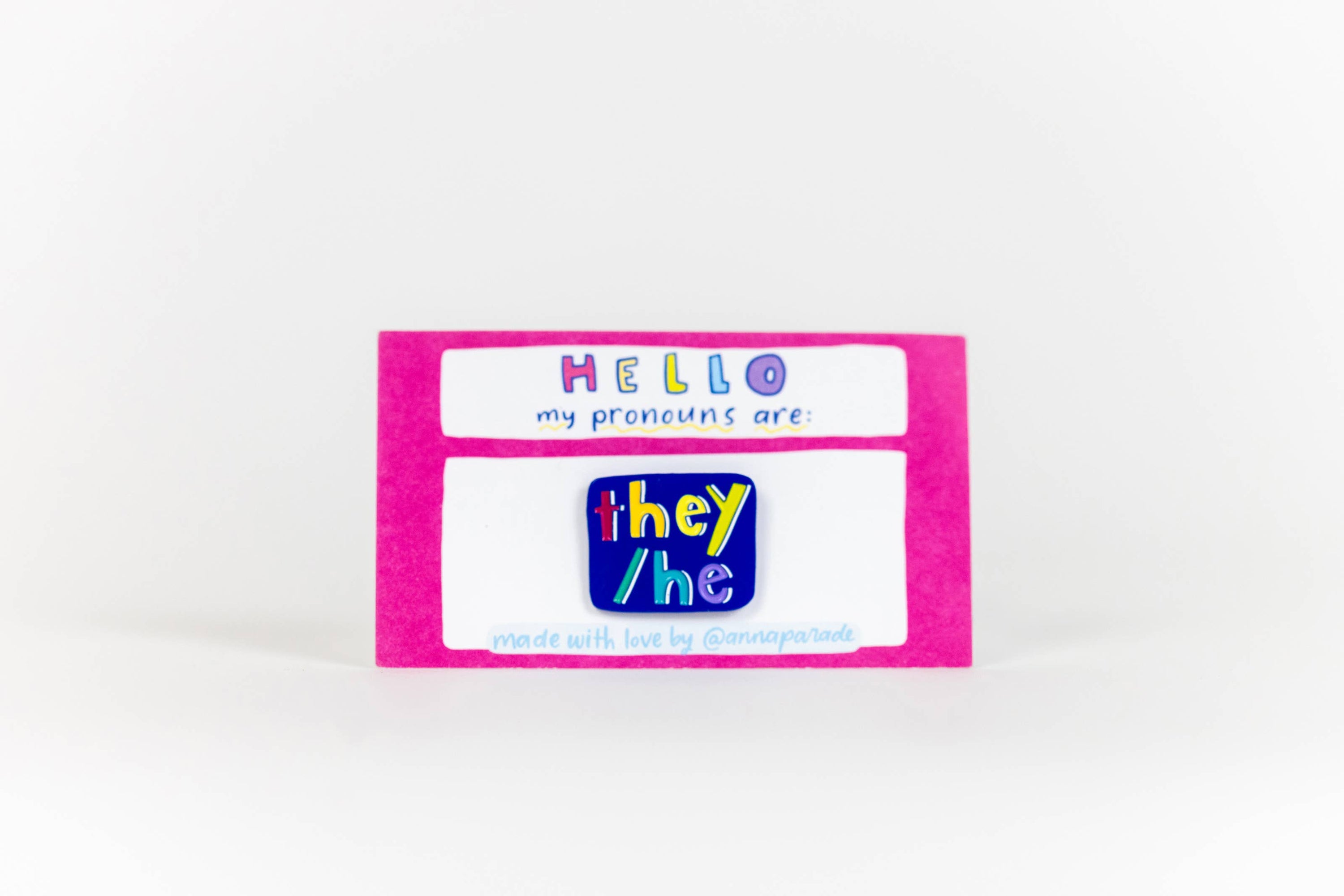 Blue & Rainbow 1-inch pronoun pins!