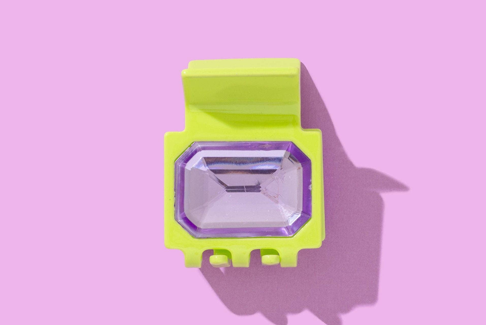 Claw Hair Clip - Small - Green w/ Purple Emerald Gemstones