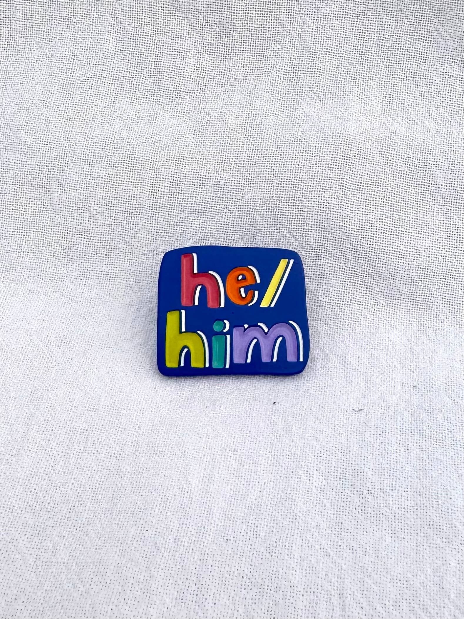 Blue & Rainbow 1-inch pronoun pins!