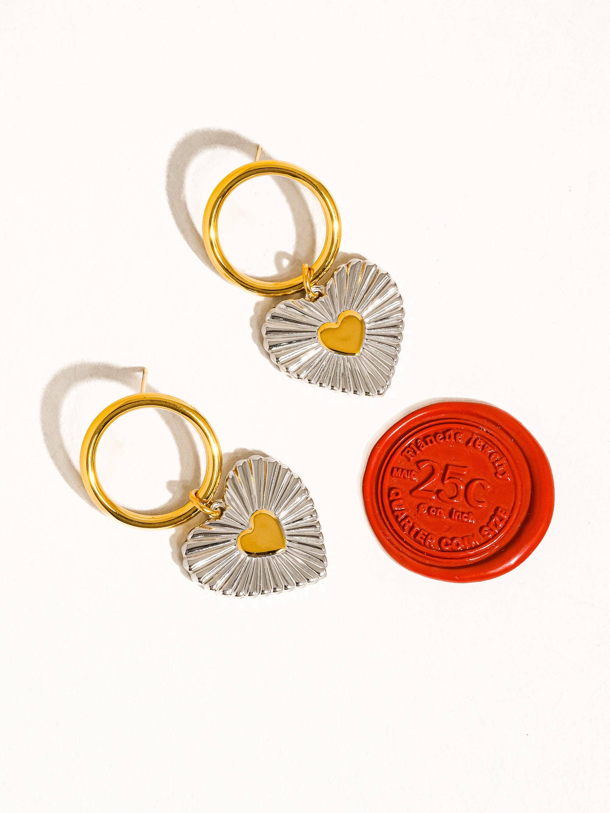 Annette 18K Gold Non-Tarnish Two Tone Heart Earring