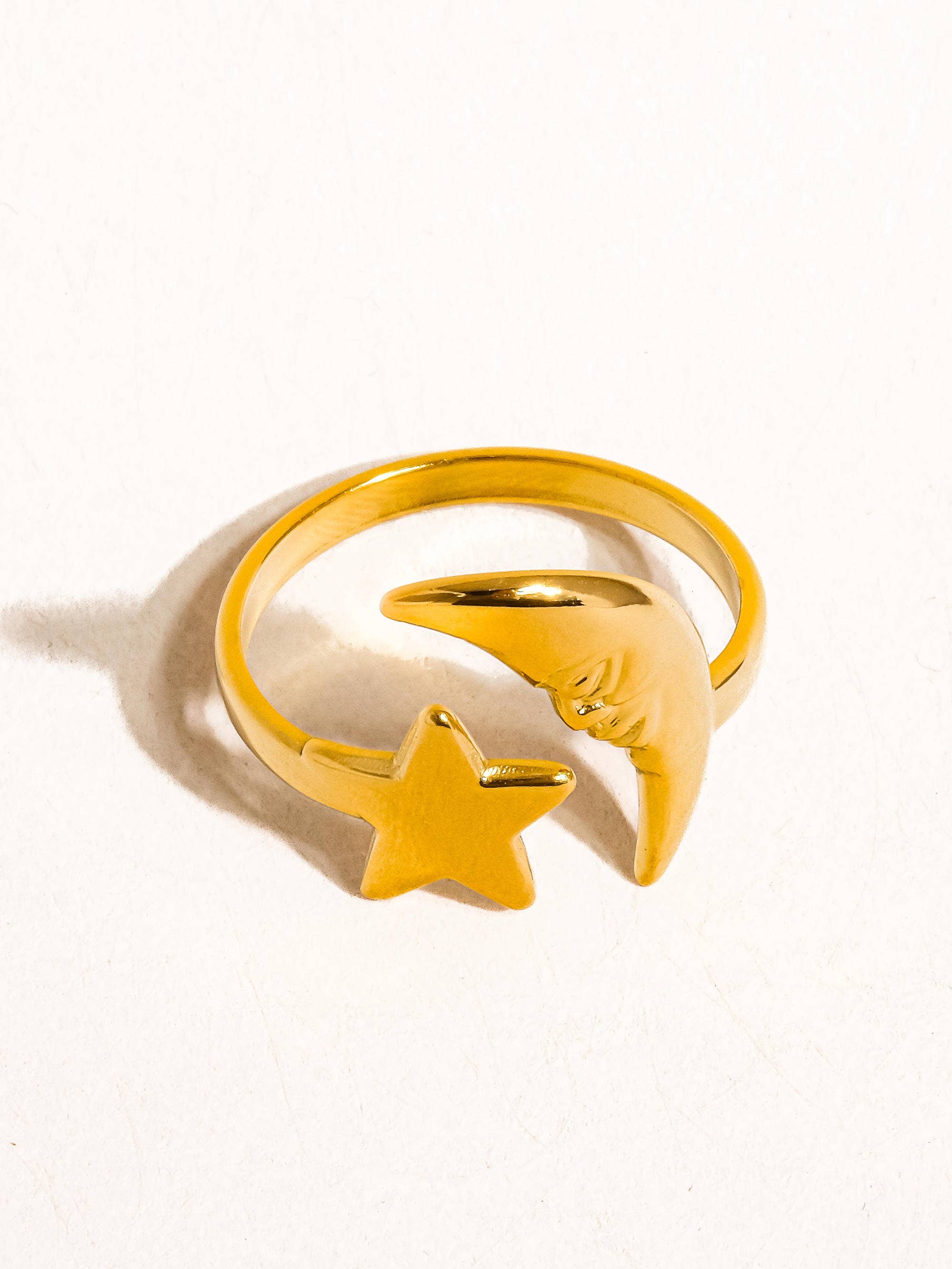 Tasa 18K Gold Non-Tarnish Star and Moon Ring