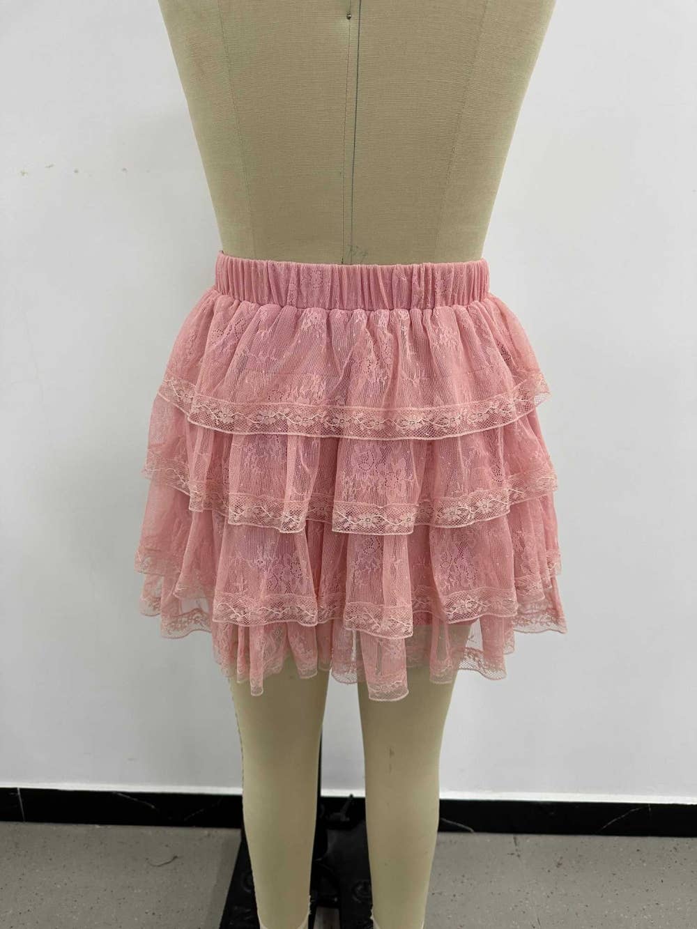 Pink Lace Ruffle Mini Skirt (Plus)