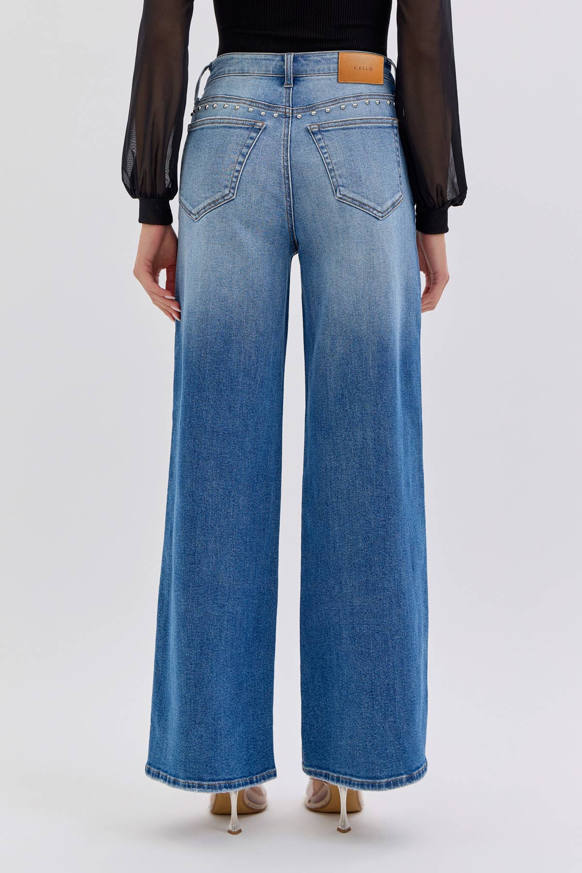 High Rise Studded Wide Leg Jeans