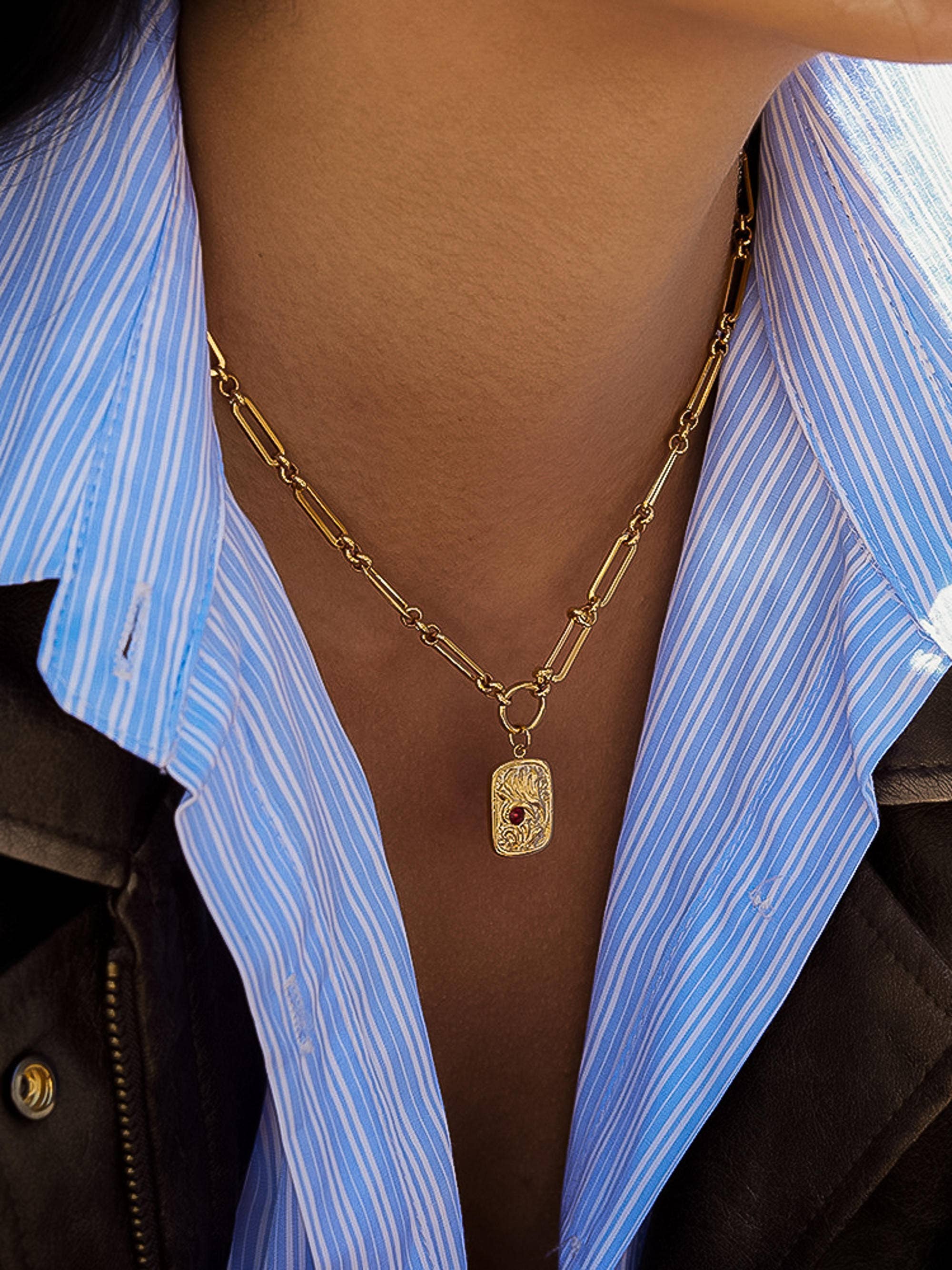 Clarimond 18K Gold Non-Tarnish Rectangle Chain Necklace