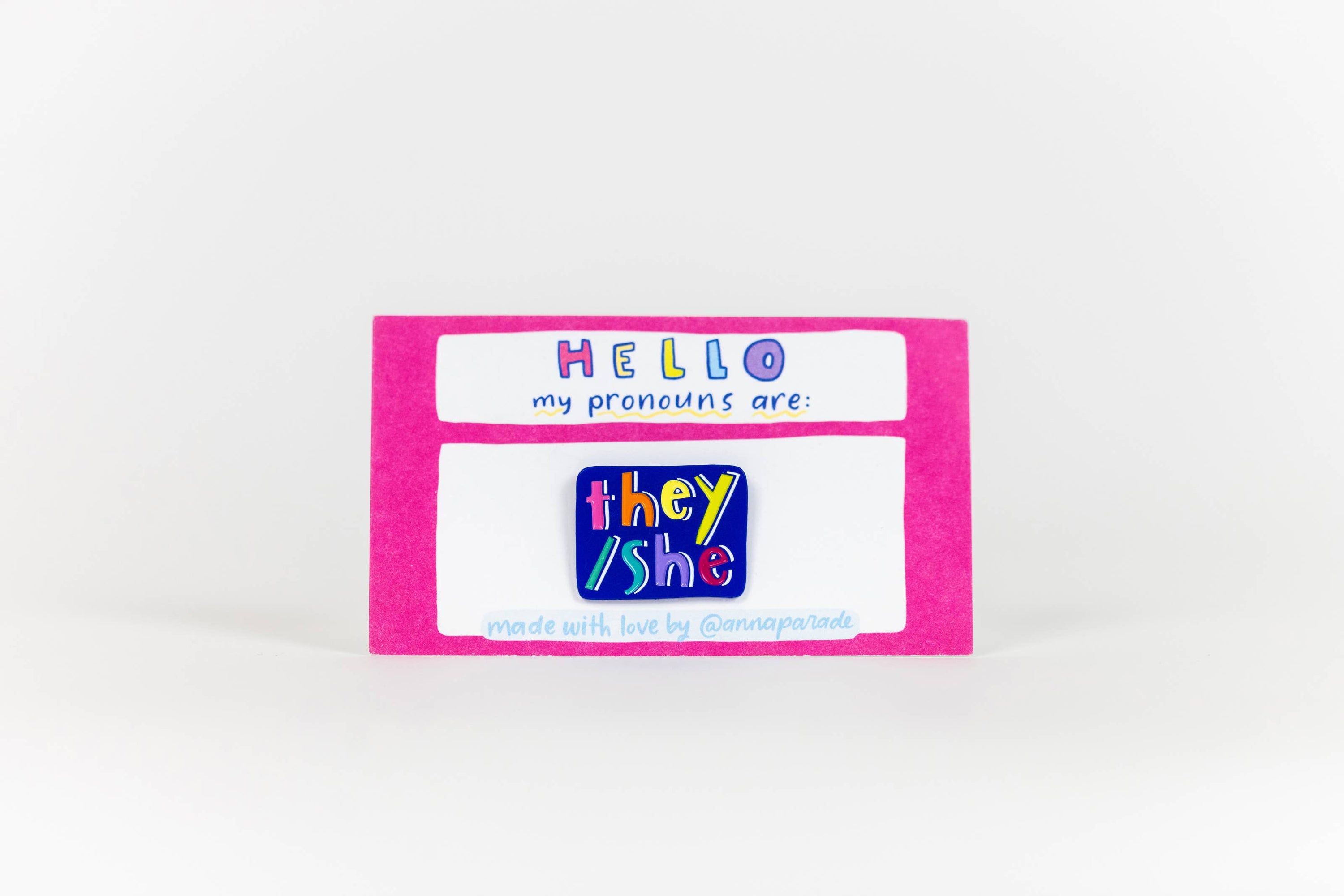 Blue & Rainbow 1-inch pronoun pins!