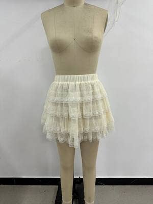 Pink Lace Ruffle Mini Skirt (Plus)