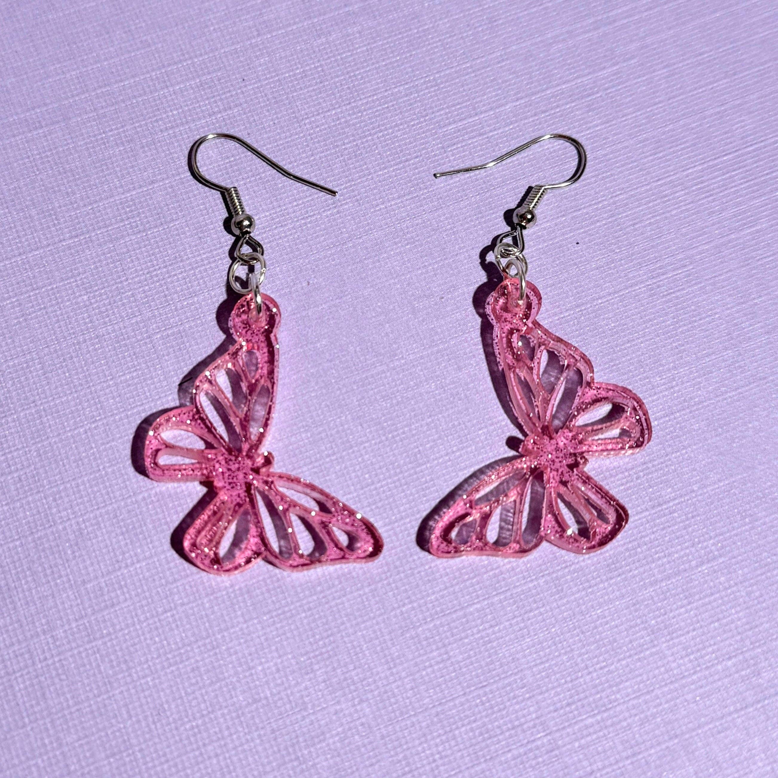 Jolene (mini)- Pink Butterfly Earrings