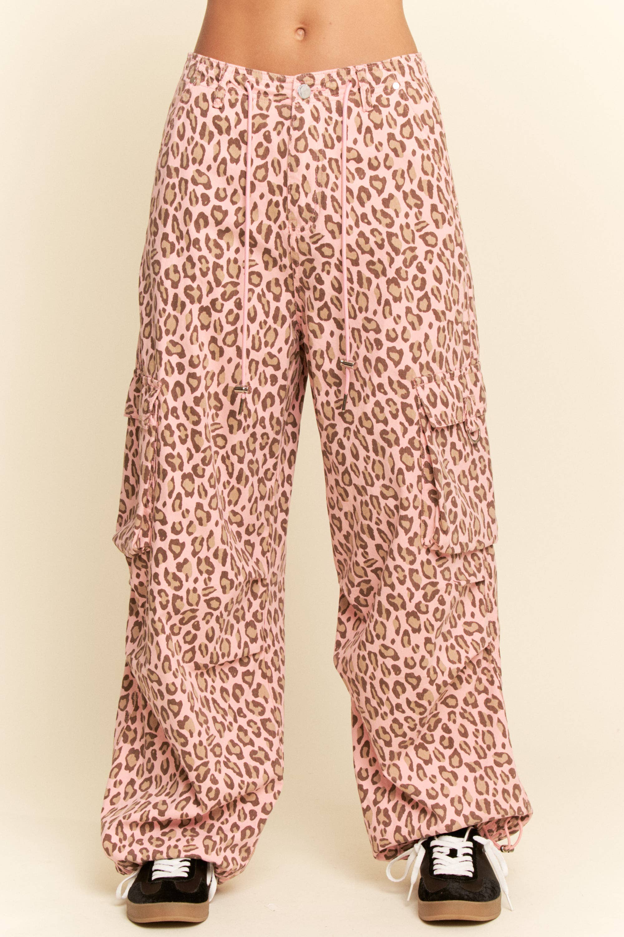 Washed Leopard Elastic Waist Jeans