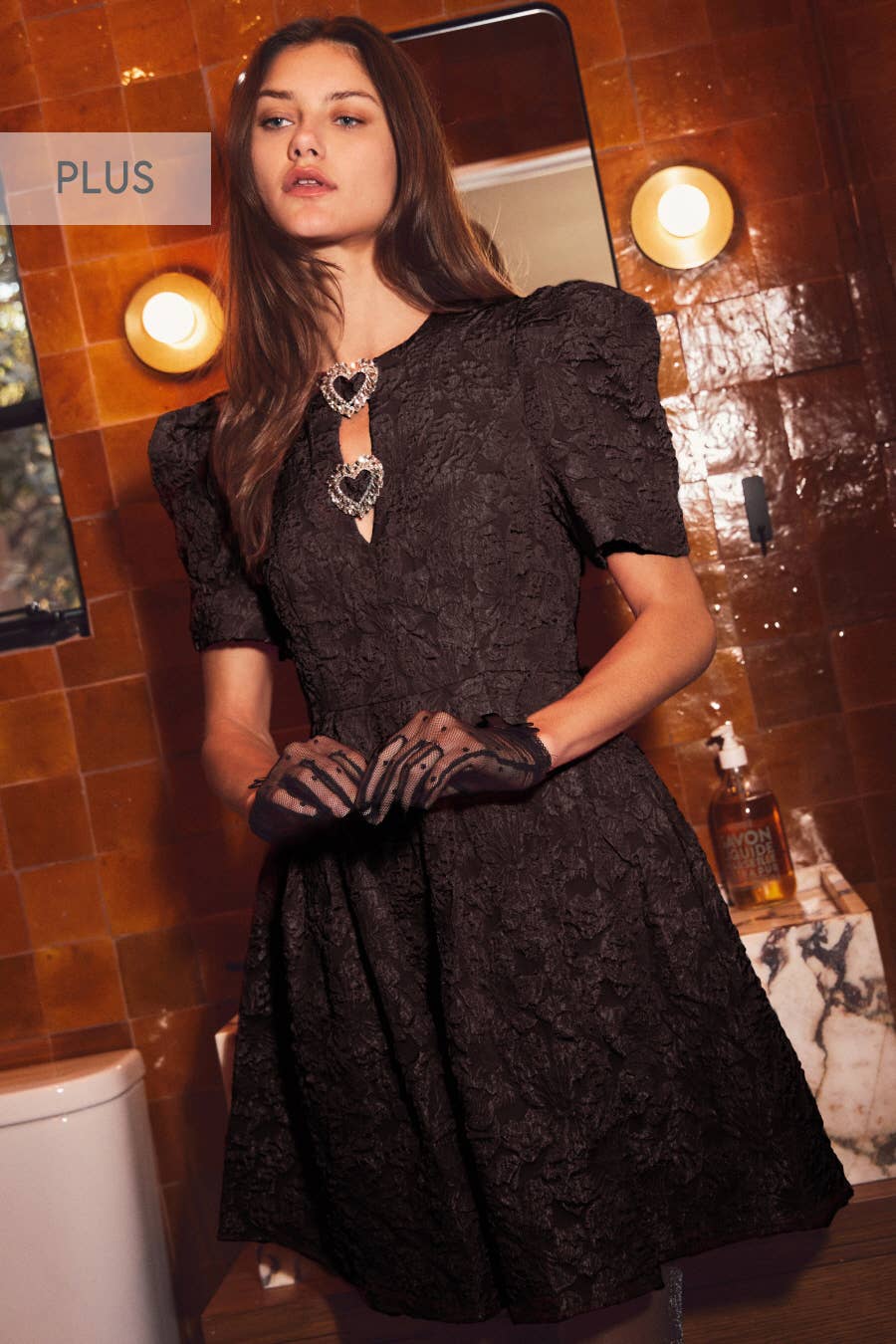 Jacquard Puff Sleeve Mini Dress (Plus)