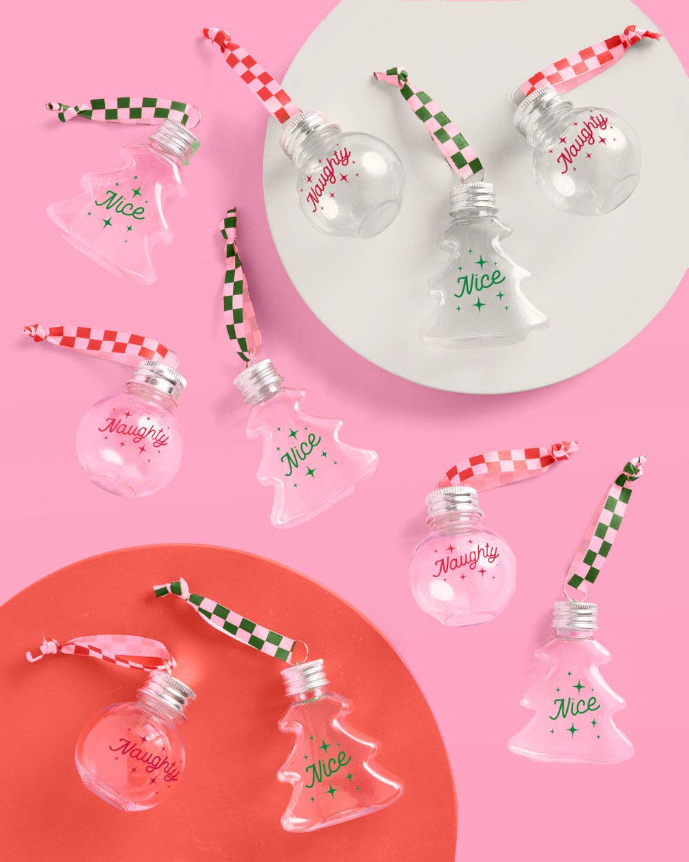 Christmas Spirit Ornaments - 10 shot glass ornaments, Christmas Party, Team Nice/Naughty