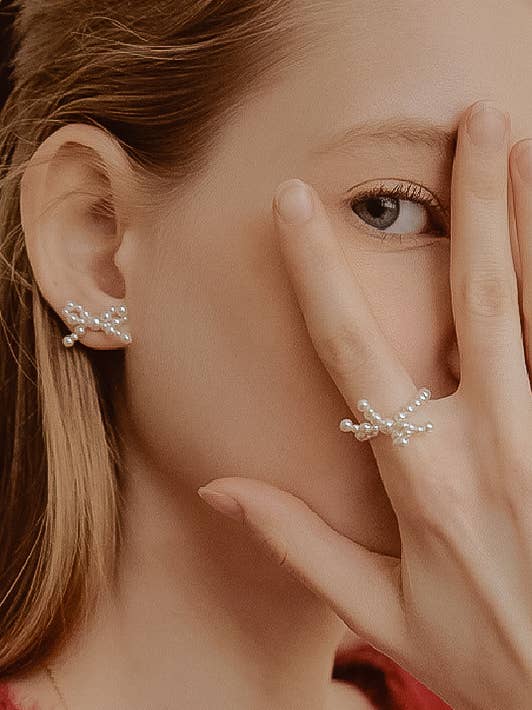 Pépin 18K Gold Bow Pearl Earring, Ring