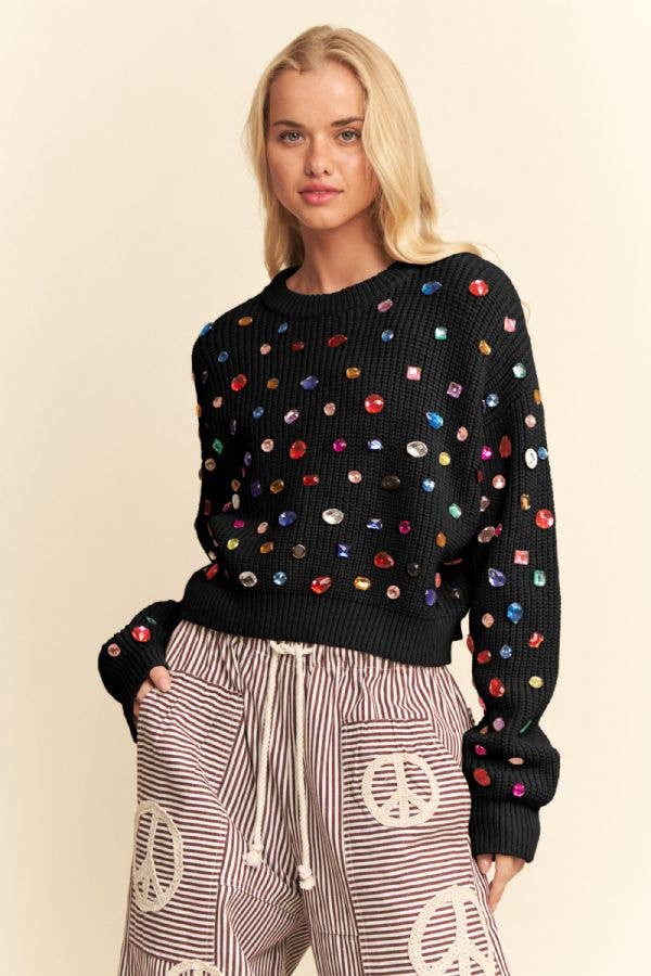Multicolor Rhinestone Bejeweled Sweater